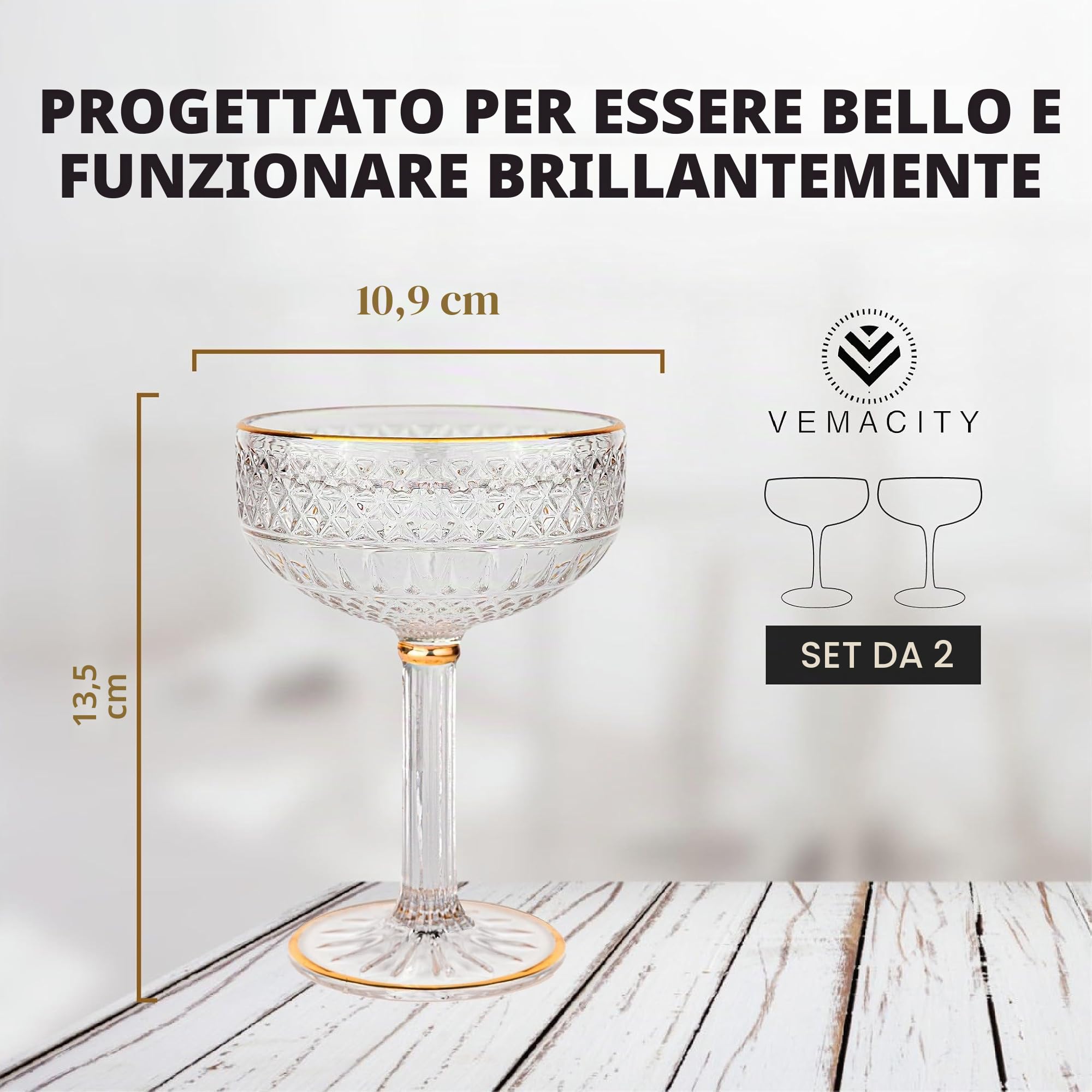 Vemacity Cocktail Glasses coppa cocktail 2 pz 300 ml oro