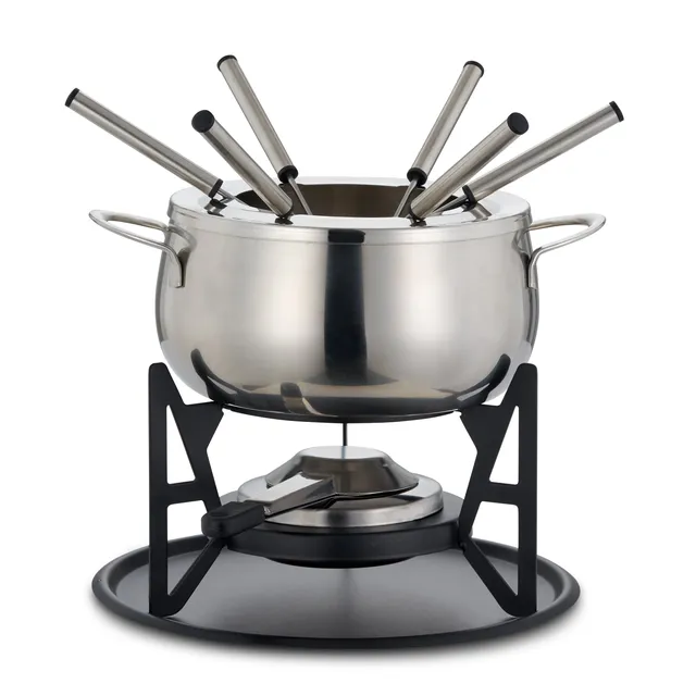 OS Oak & Steel Fondue Set Fonduta Acciaio 6 Forchette