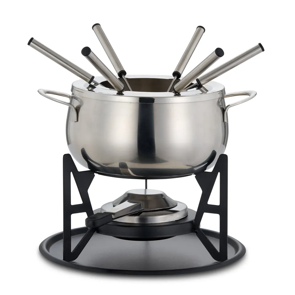 OS Oak & Steel Fondue Set Fonduta Acciaio 6 Forchette