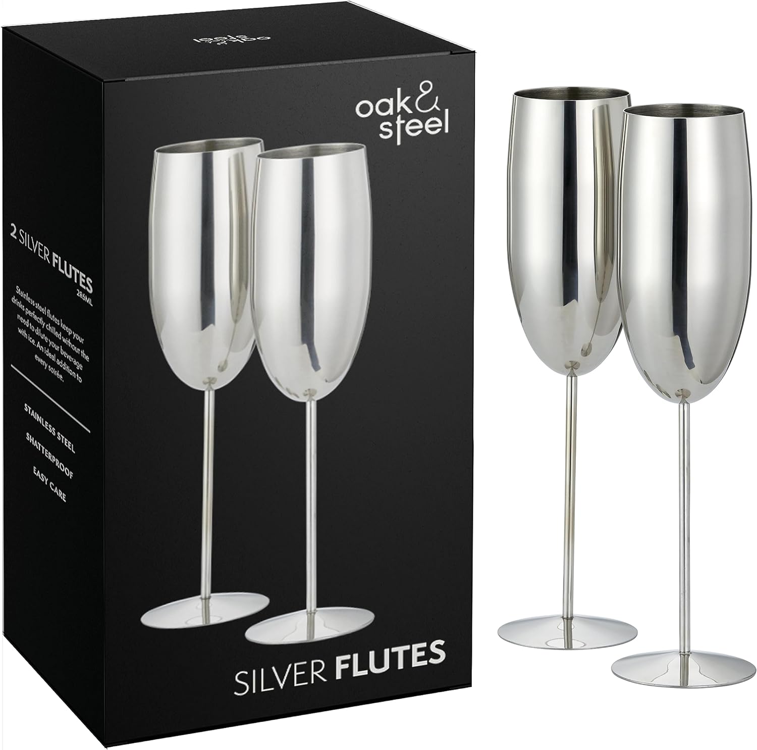 Oak & Steel Flutes calici champagne 2 pezzi argento acciaio