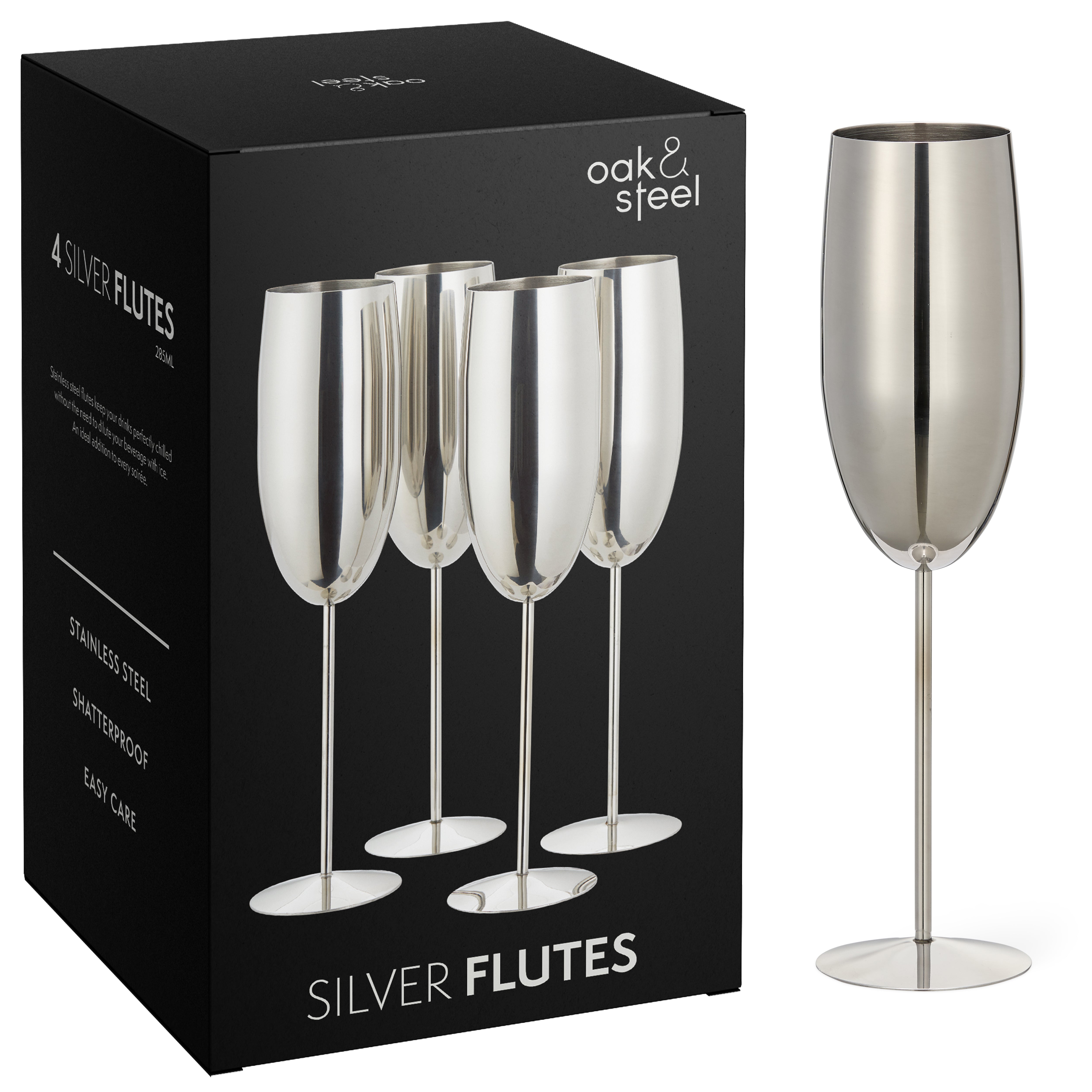 Oak & Steel Flutes calici champagne 2 pezzi argento acciaio