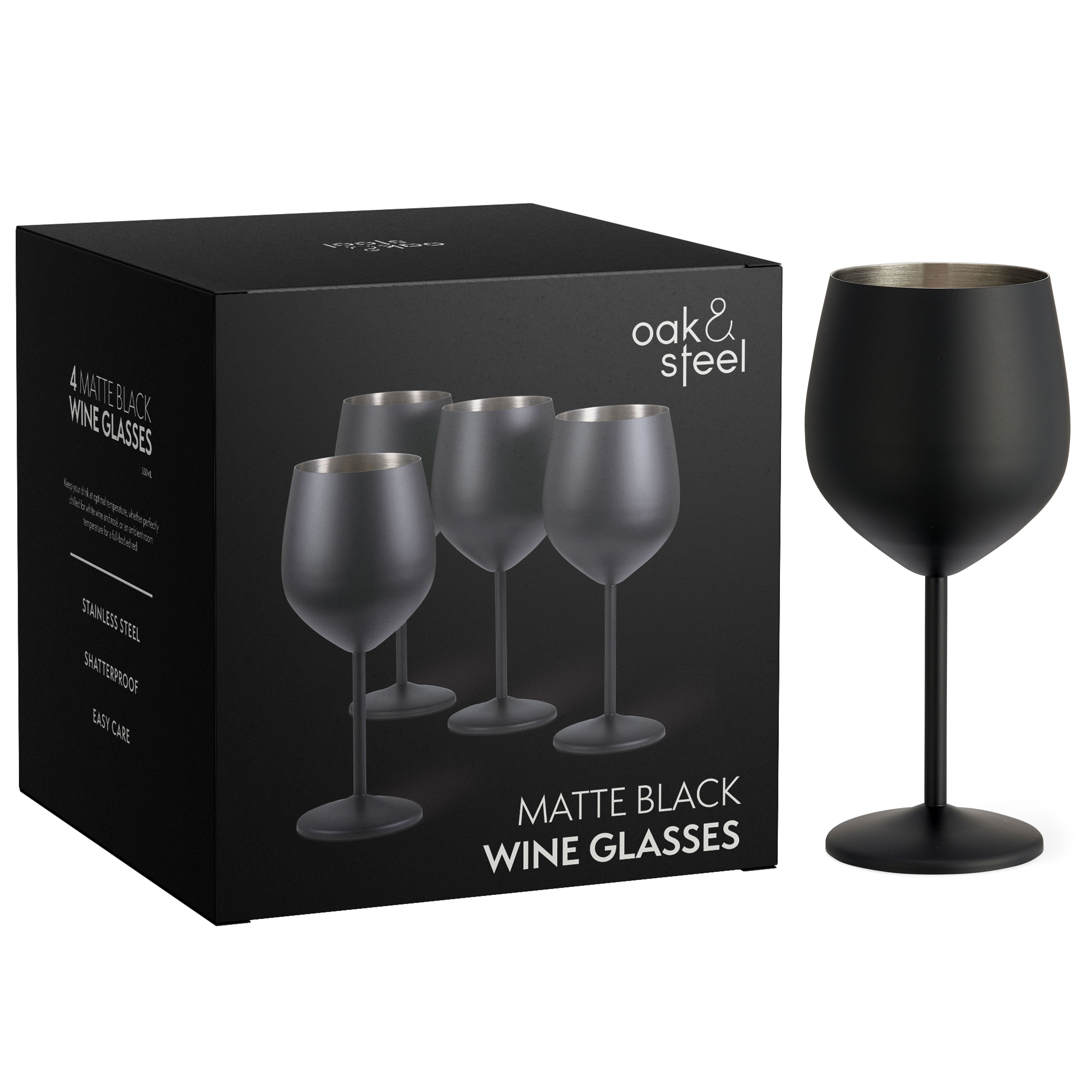 OS Oak & Steel Nero Calici Vino Acciaio Opaco 4 Pezzi
