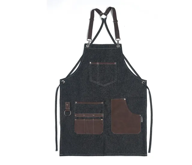 Urban Bar grembiule bar denim blu con pelle III