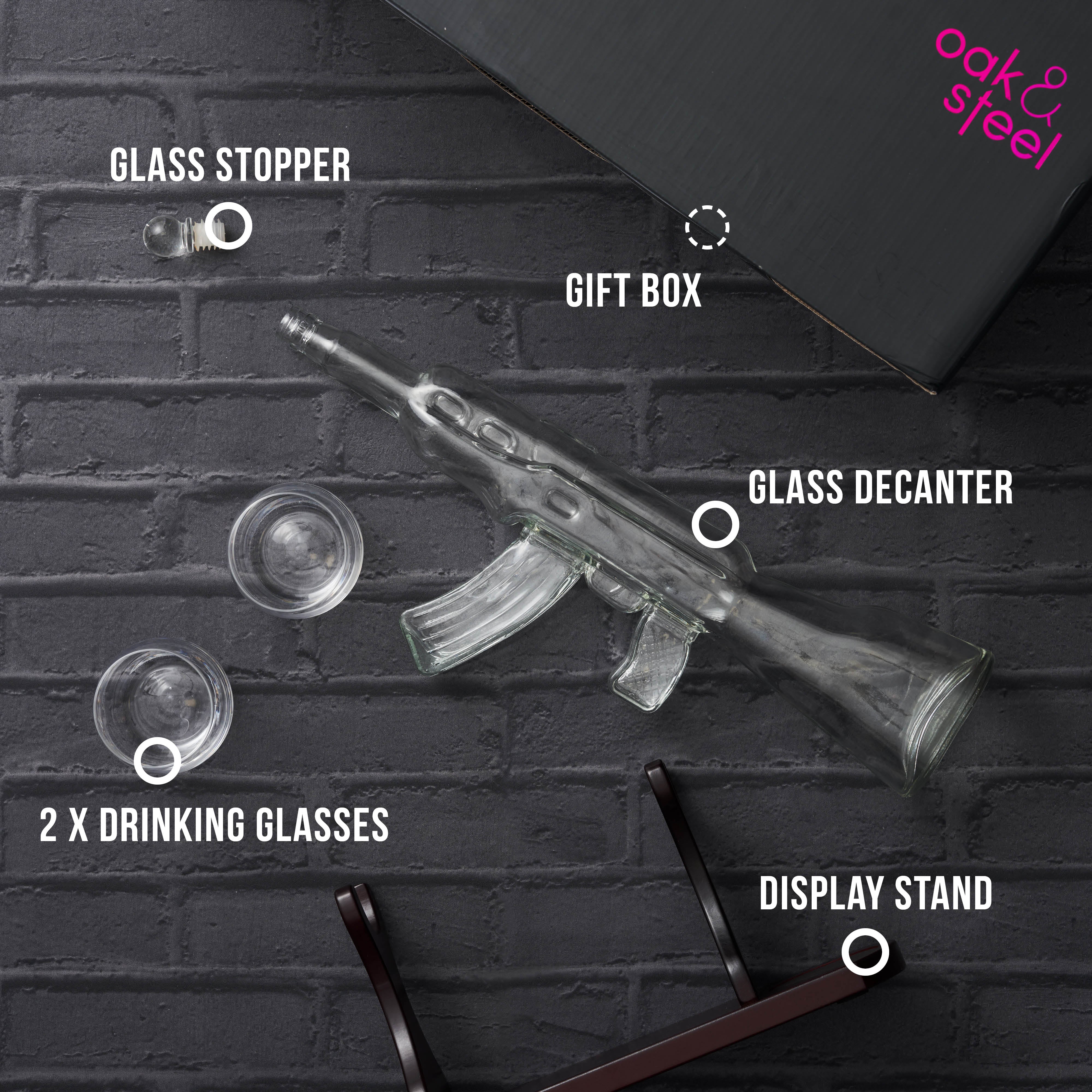OS Oak & Steel Whiskey Decanters decanter pistola vetro set