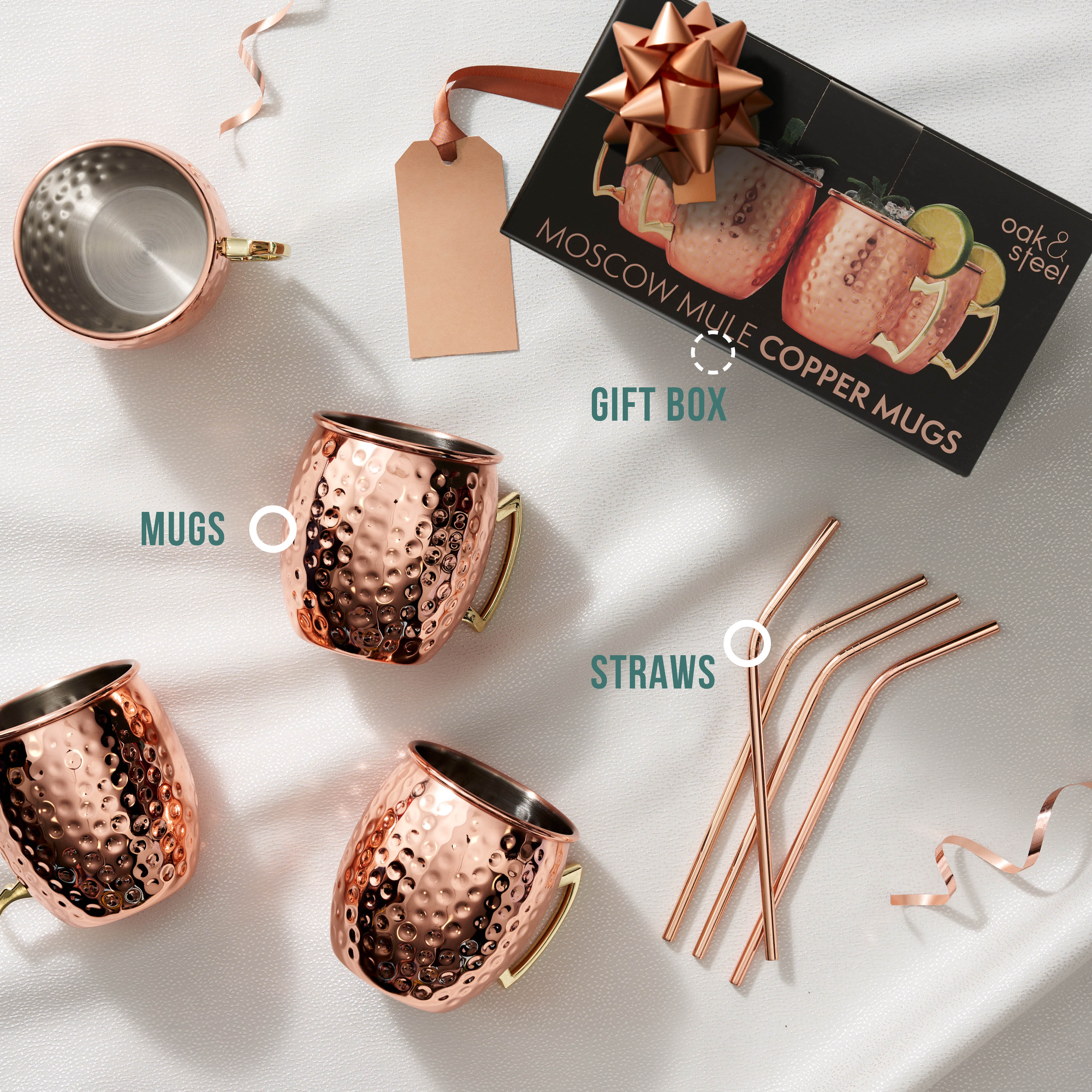 Oak & Steel Tumblers Tazza Moscow Mule Acciaio 4 Pezzi