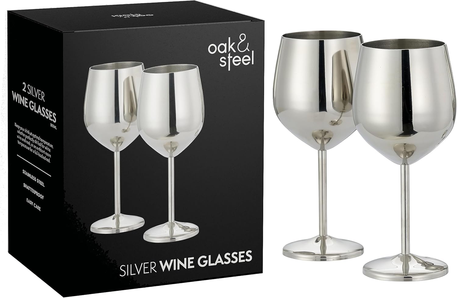 Oak & Steel calici vino acciaio argento 500ml 2 pezzi
