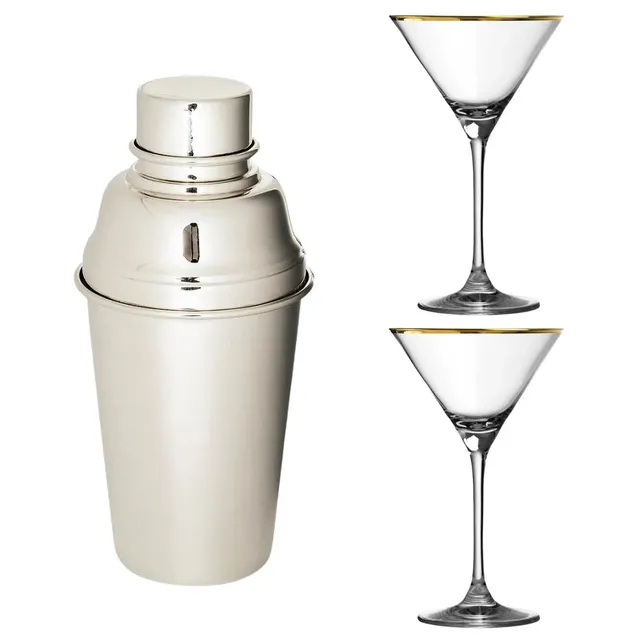 Urban Bar Cocktail Kits set shaker argento e coppe bordo oro