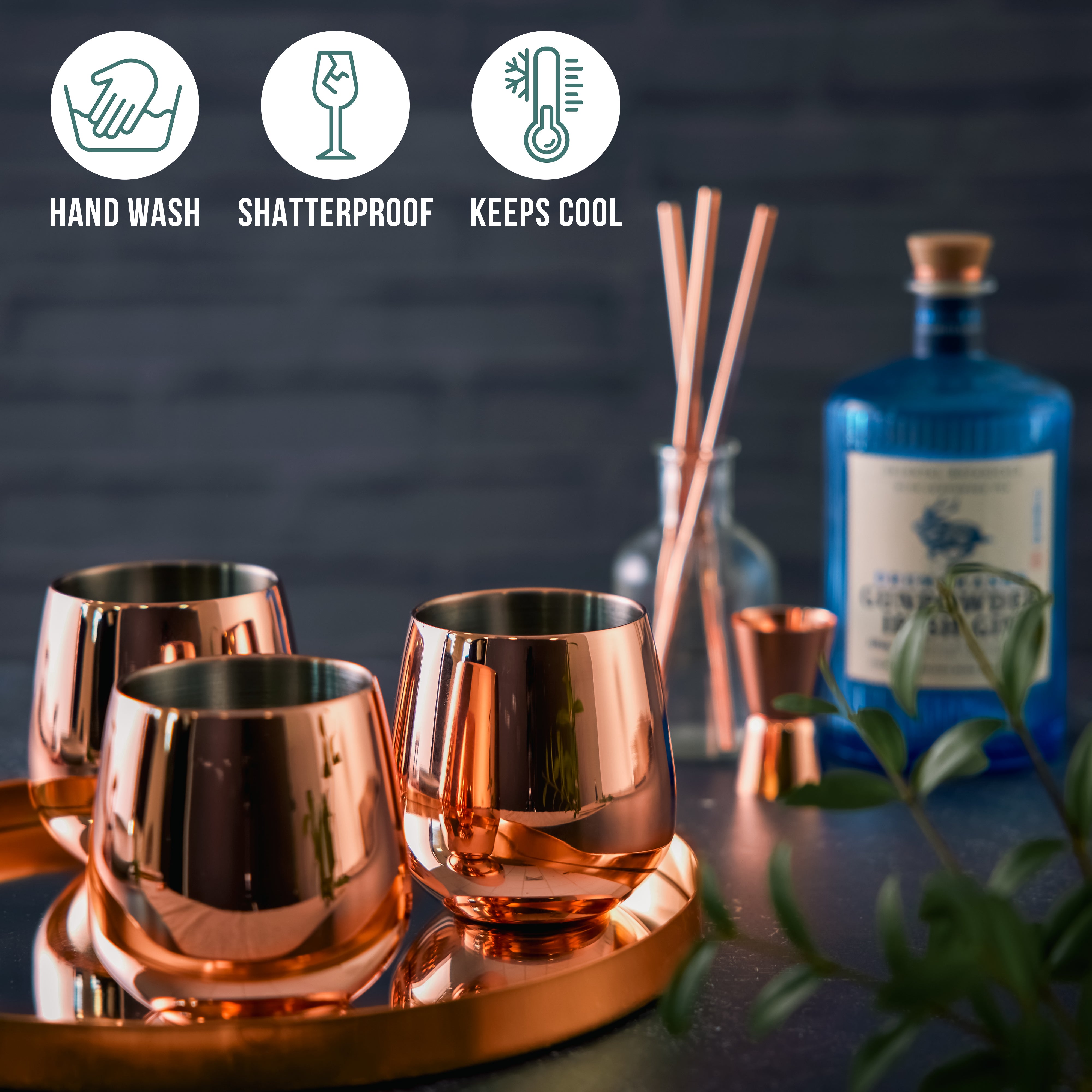 Oak & Steel Tumblers bicchieri acciaio 4 pezzi oro rosa 350 ml
