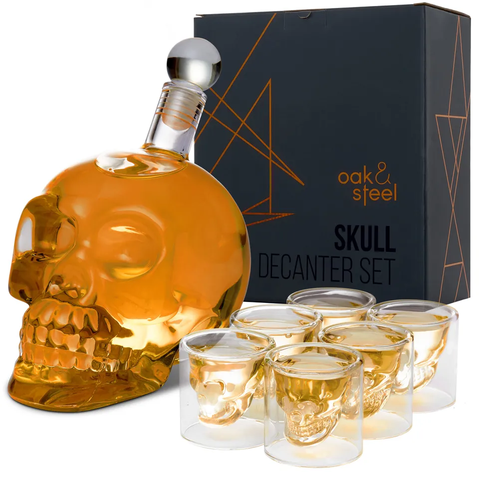 OS Oak & Steel Teschio Decanter Whisky Vetro 700 ml 7 Pezzi