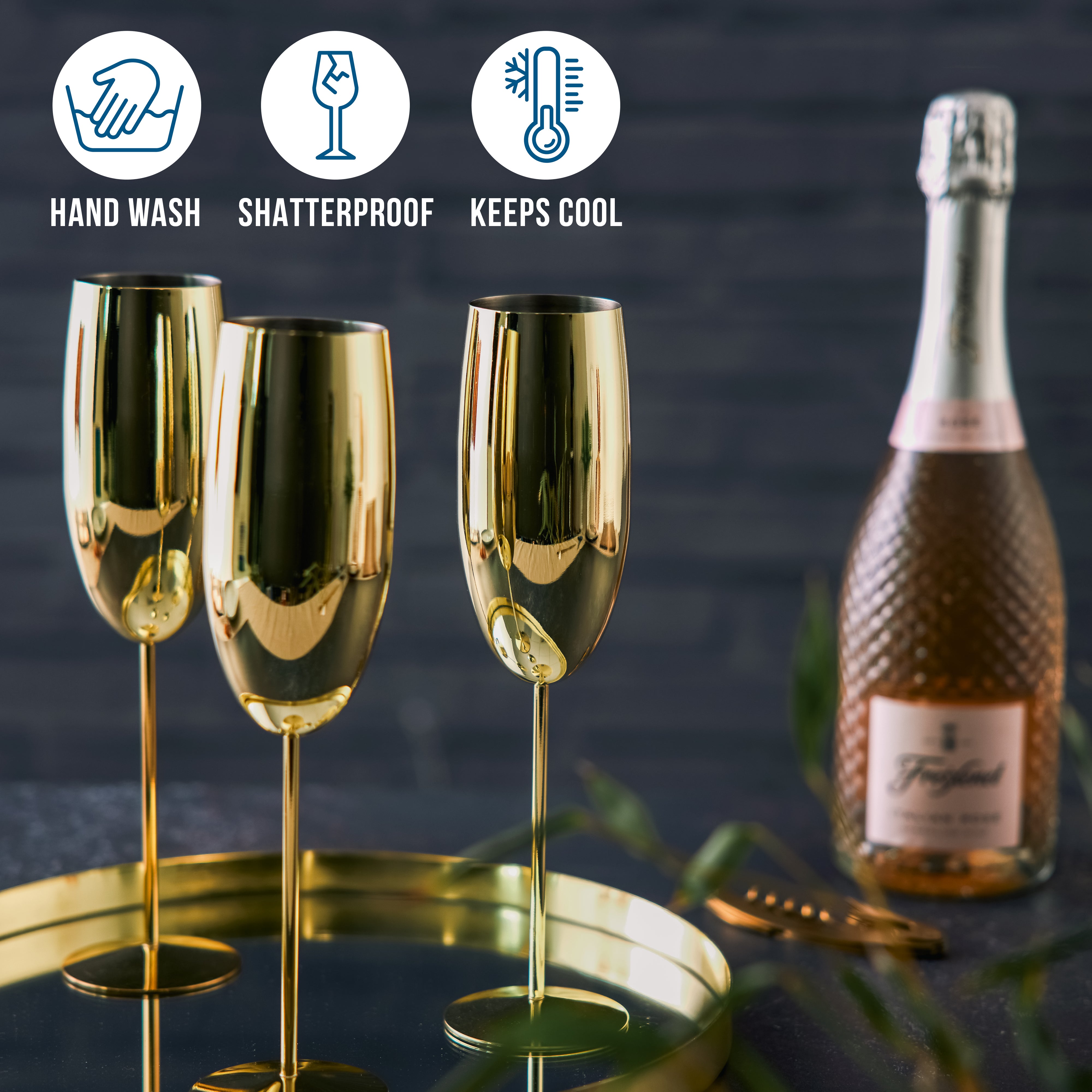 Oak & Steel Flutes champagne acciaio oro opaco 8 pezzi