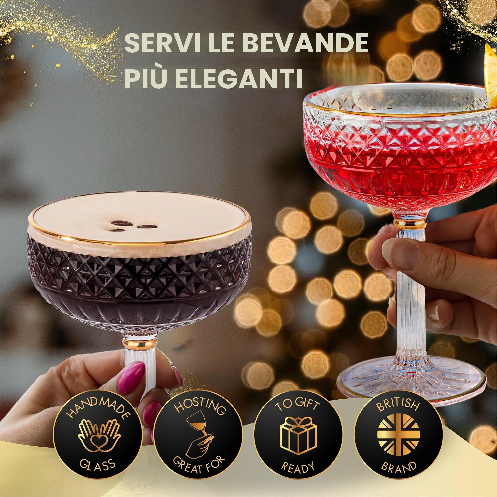 Vemacity Cocktail Glasses coppa cocktail 2 pz 300 ml oro