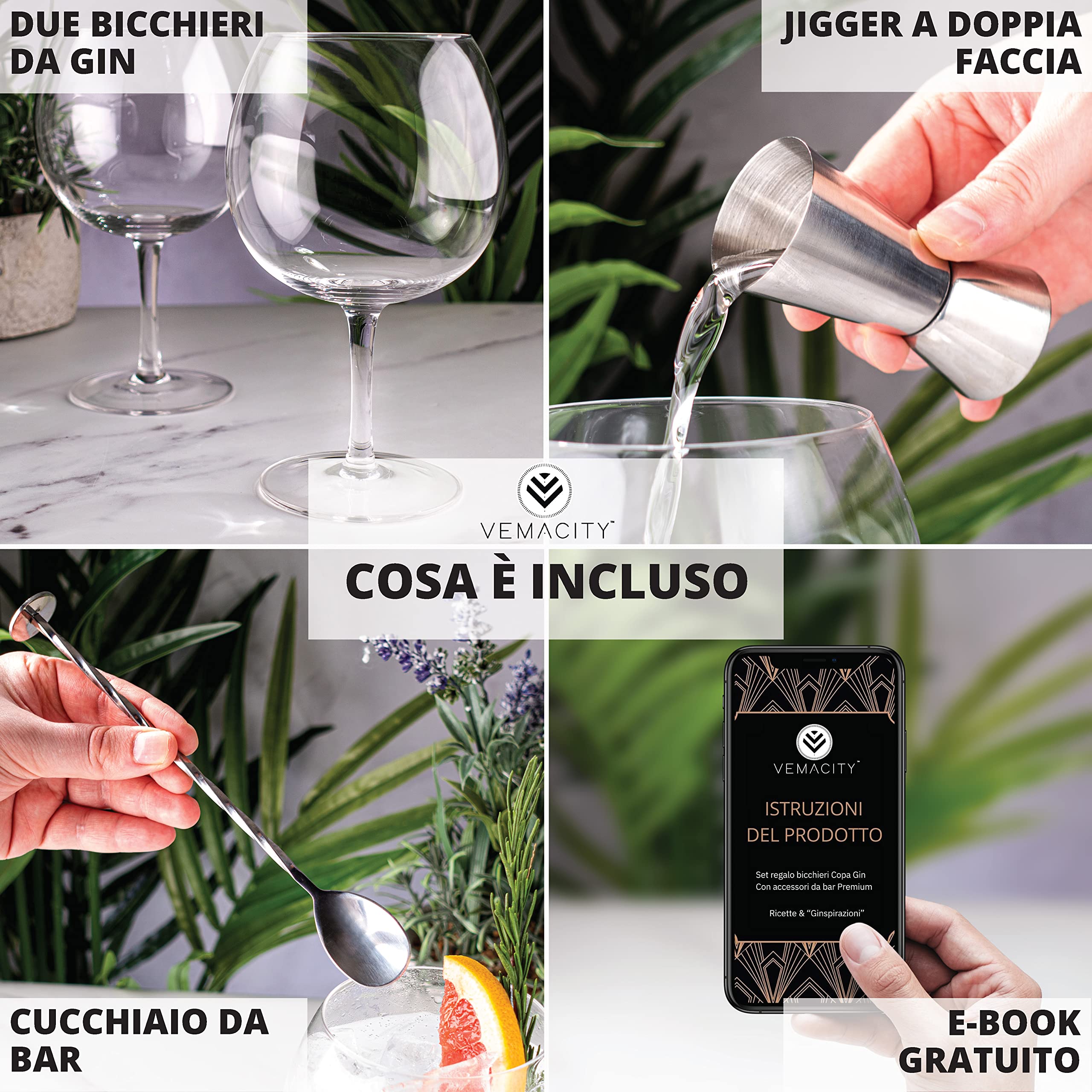 Vemacity Gin Glasses bicchieri gin 2x550 ml argento