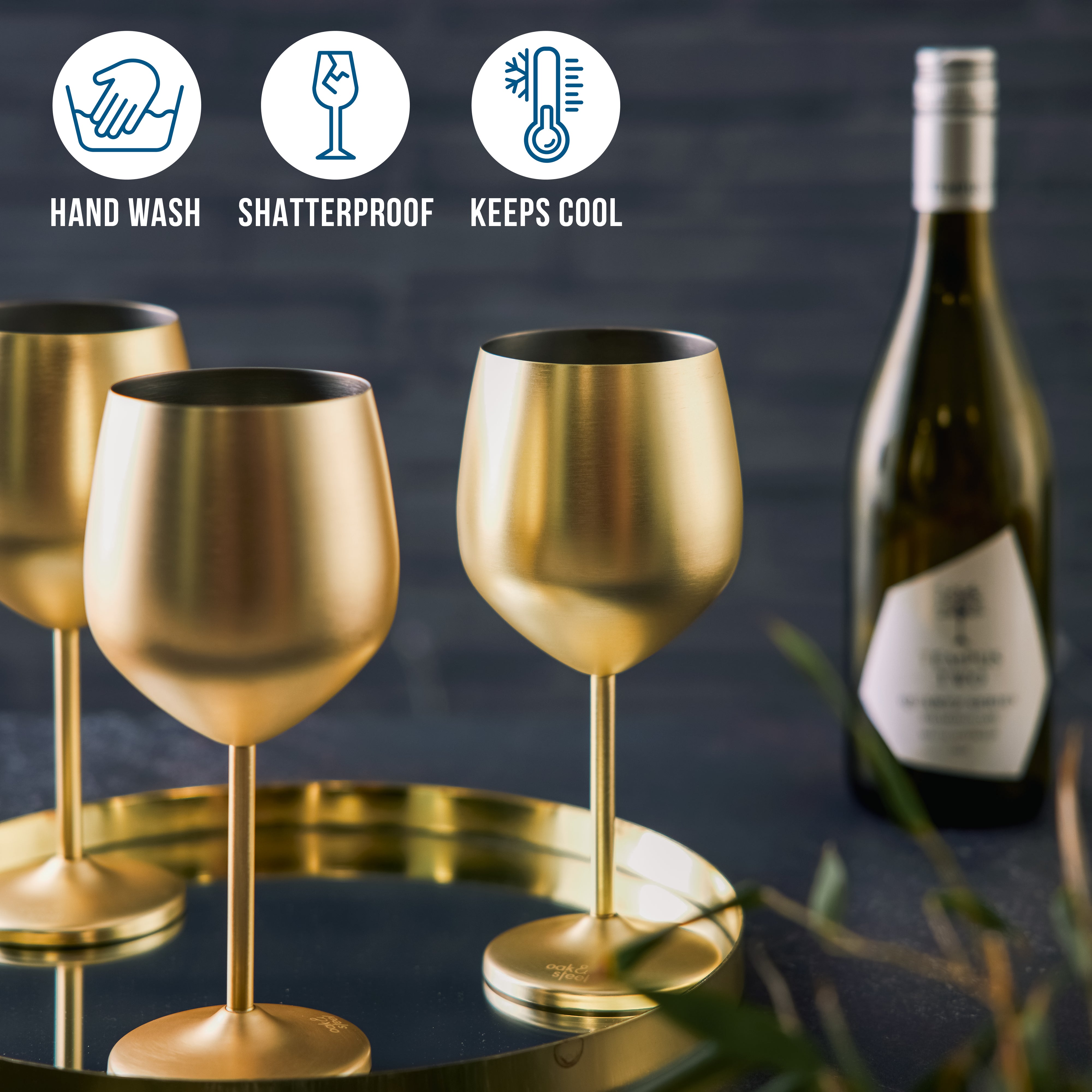 Oak & Steel Wine Glasses Calice Vino Oro Opaco 2 Pezzi
