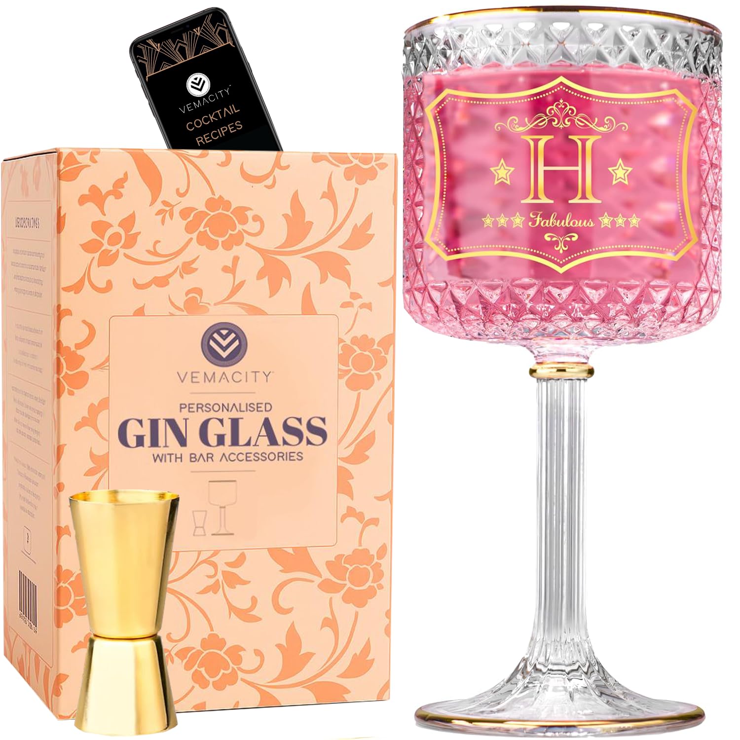 Vemacity Gin Glasses calice gin I bordi oro con jigger