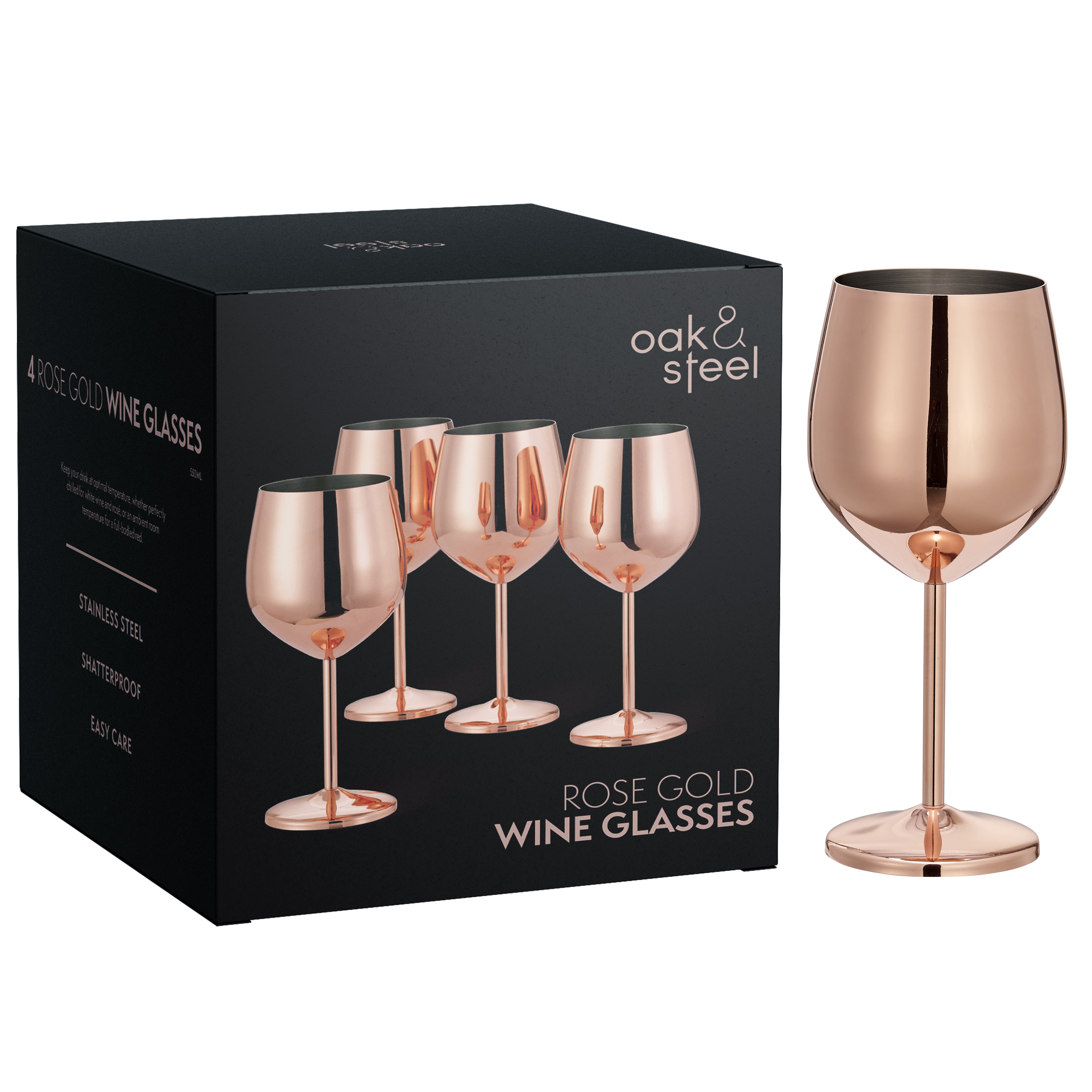 OS Oak & Steel Wine Glasses calici vino oro rosa 4 pezzi 700ml