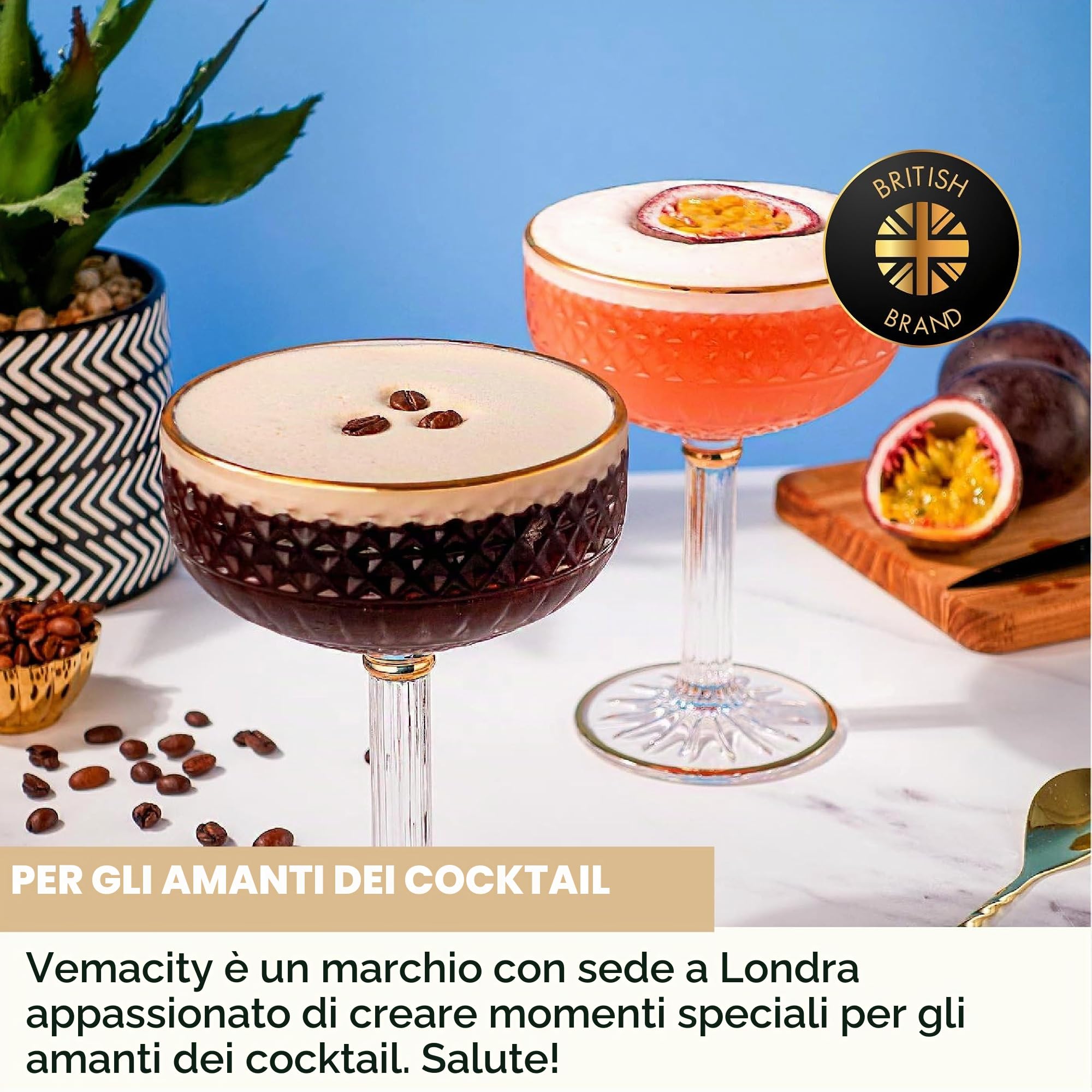 Vemacity Cocktail Glasses coppa cocktail 2 pz 300 ml oro