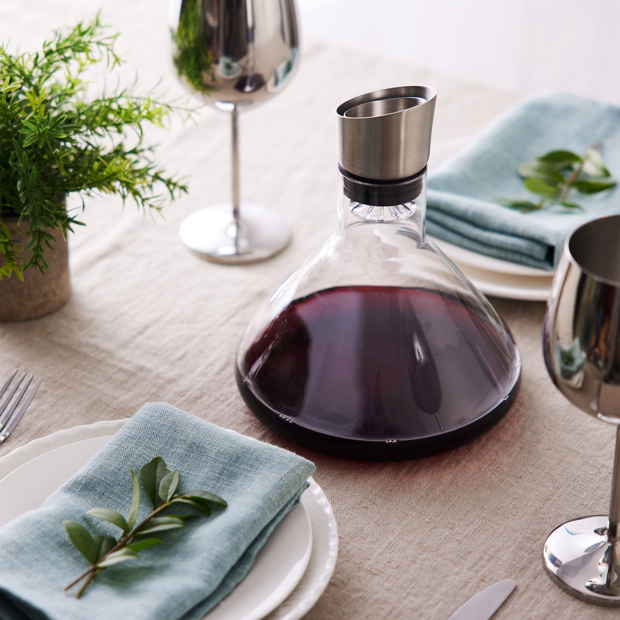 Oak & Steel decanter vino vetro con aeratore e imbuto