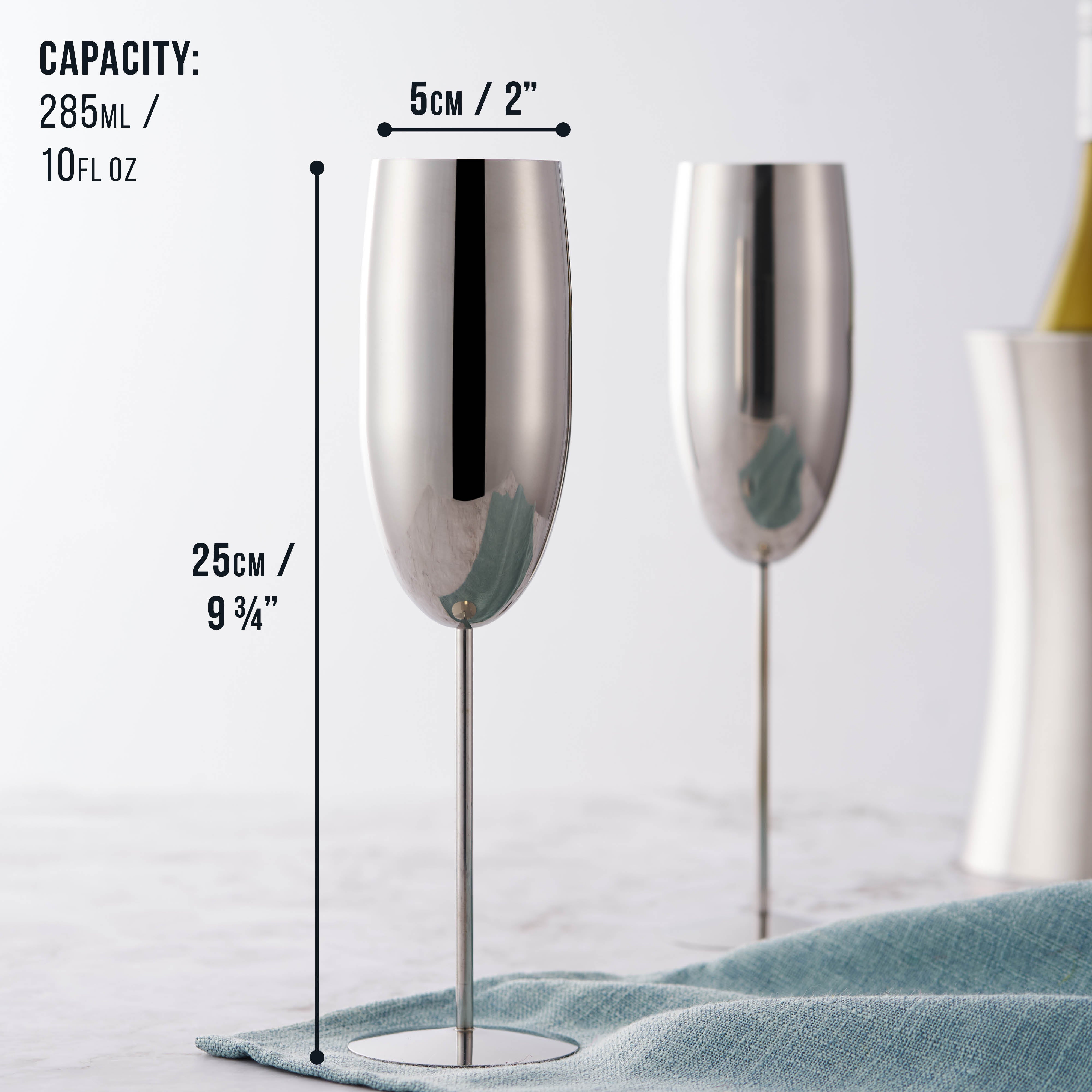 Oak & Steel Flutes calici champagne 2 pezzi argento acciaio