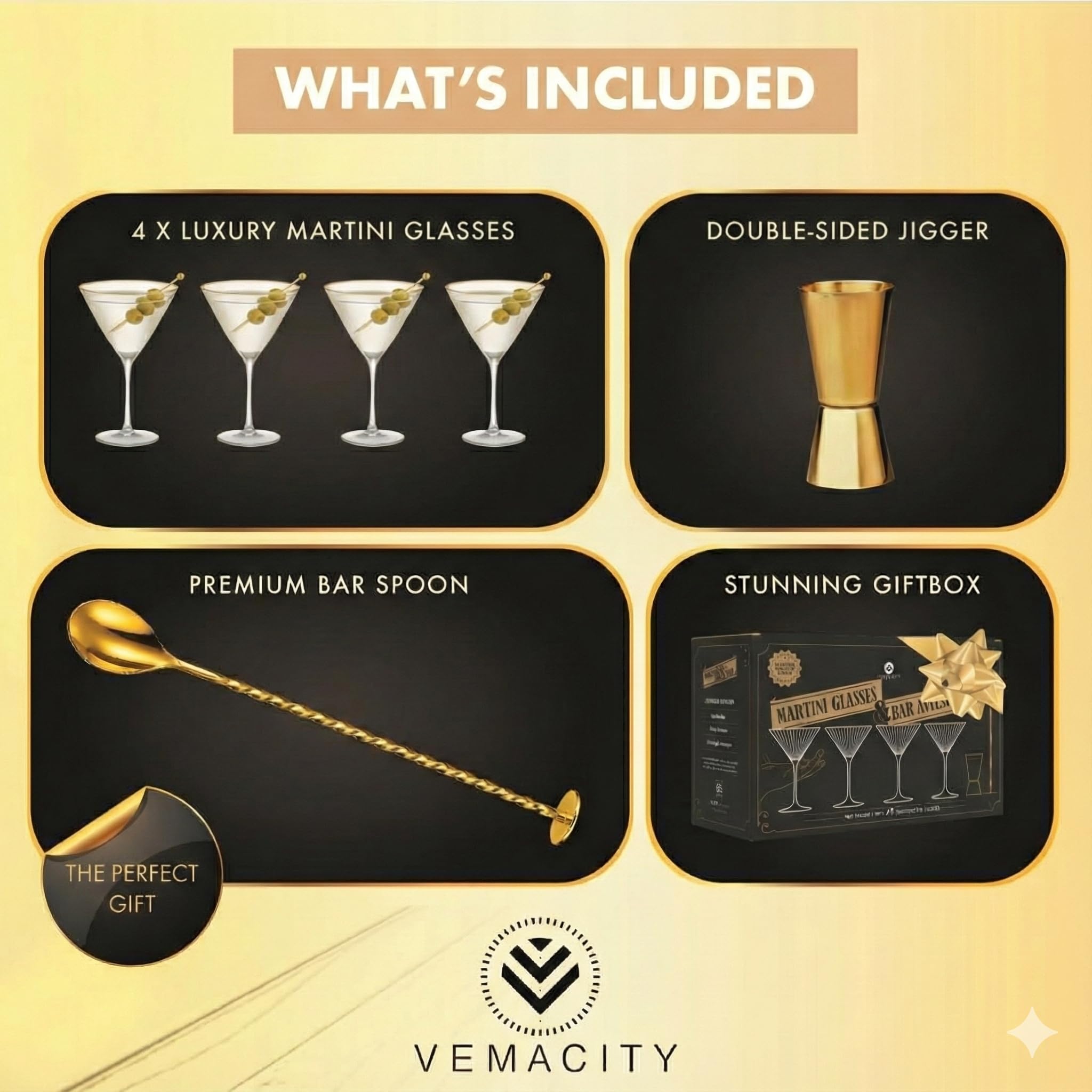 VEMACITY Cocktail Glasses Coppa Martini 4pz 220ml Oro