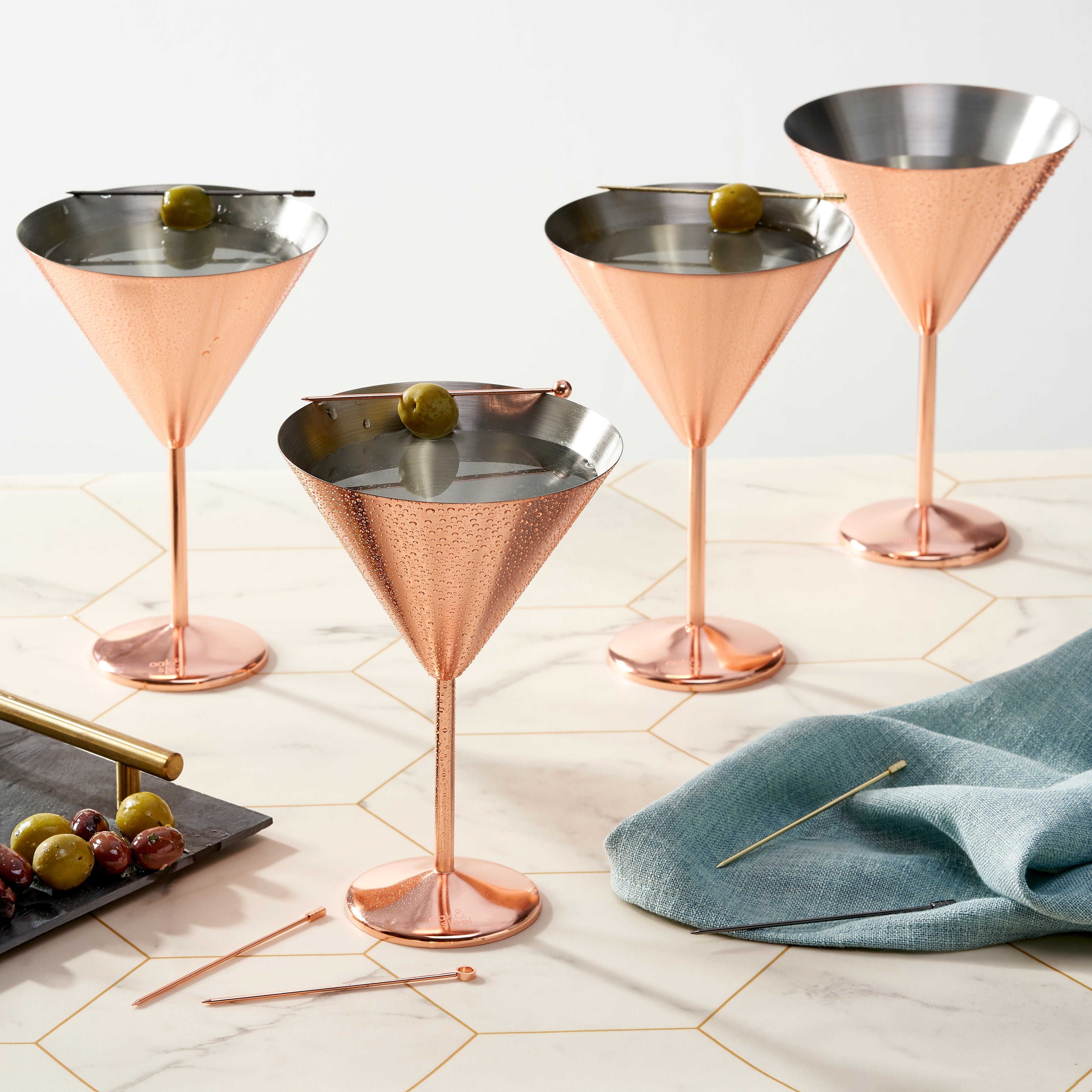 Oak & Steel Martini Glasses coppe cocktail 4 pezzi oro rosa