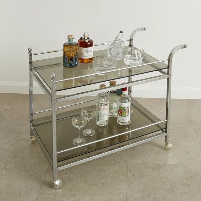 Urban Bar carrello bar vintage cromato vetro fumé ruote