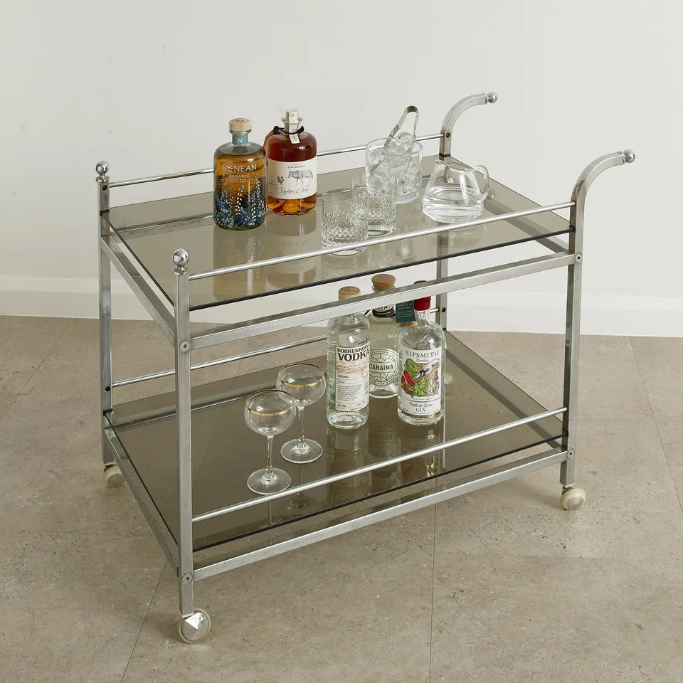 Urban Bar carrello bar vintage cromato vetro fumé ruote