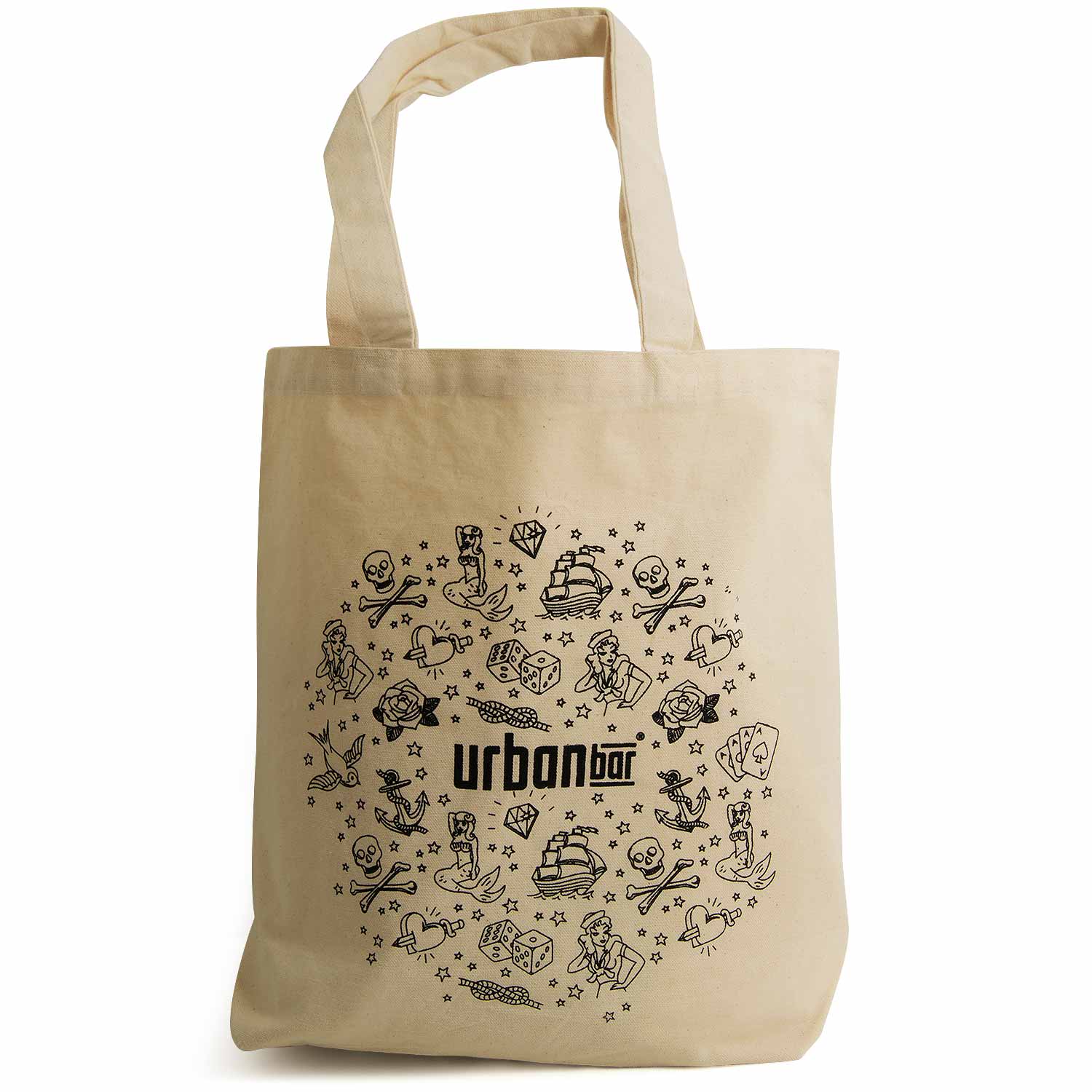 Urban Bar Tattoo Borsa Shopper Cotone 39x42 cm Nera