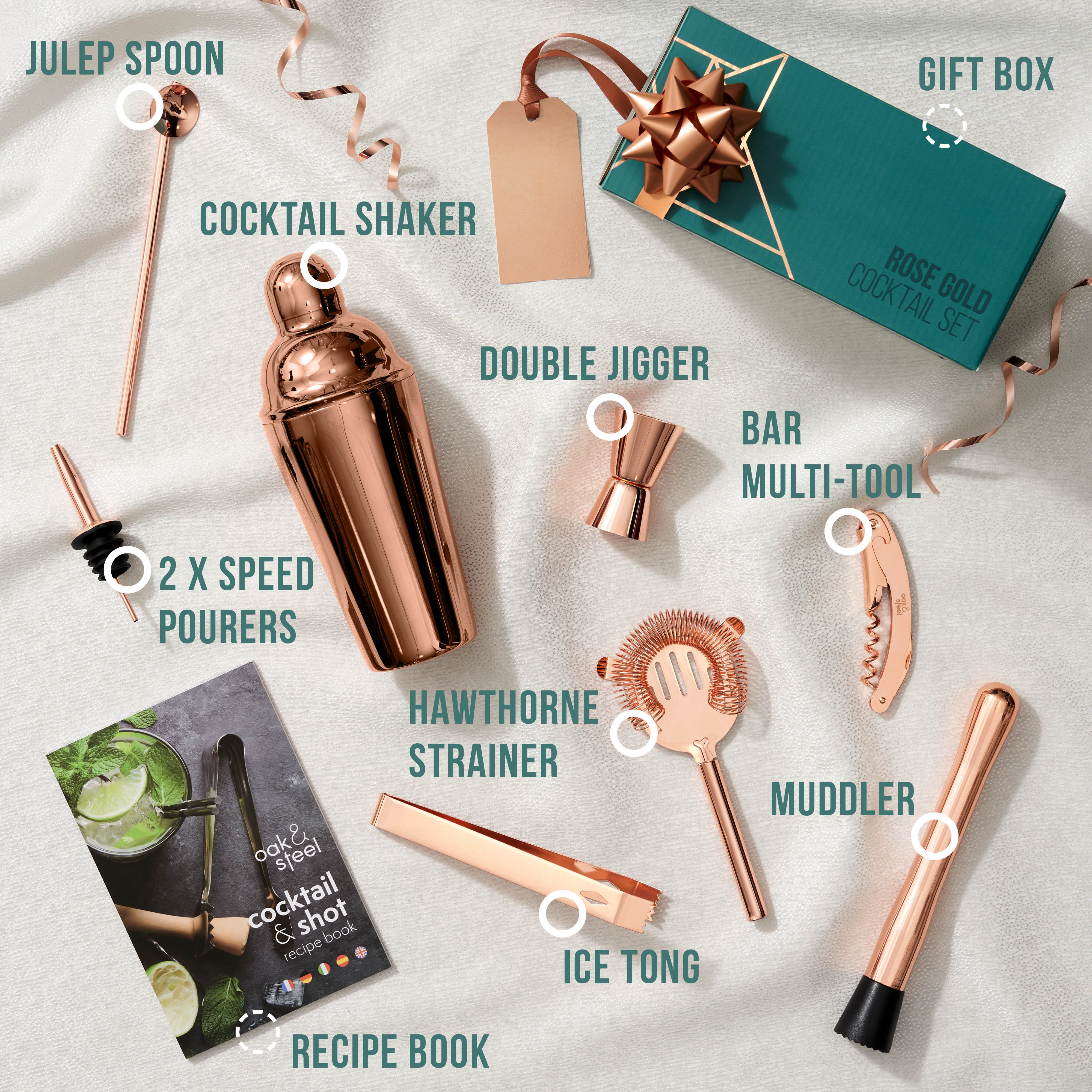 Oak & Steel Cocktail Sets shaker set 10 pezzi oro rosa