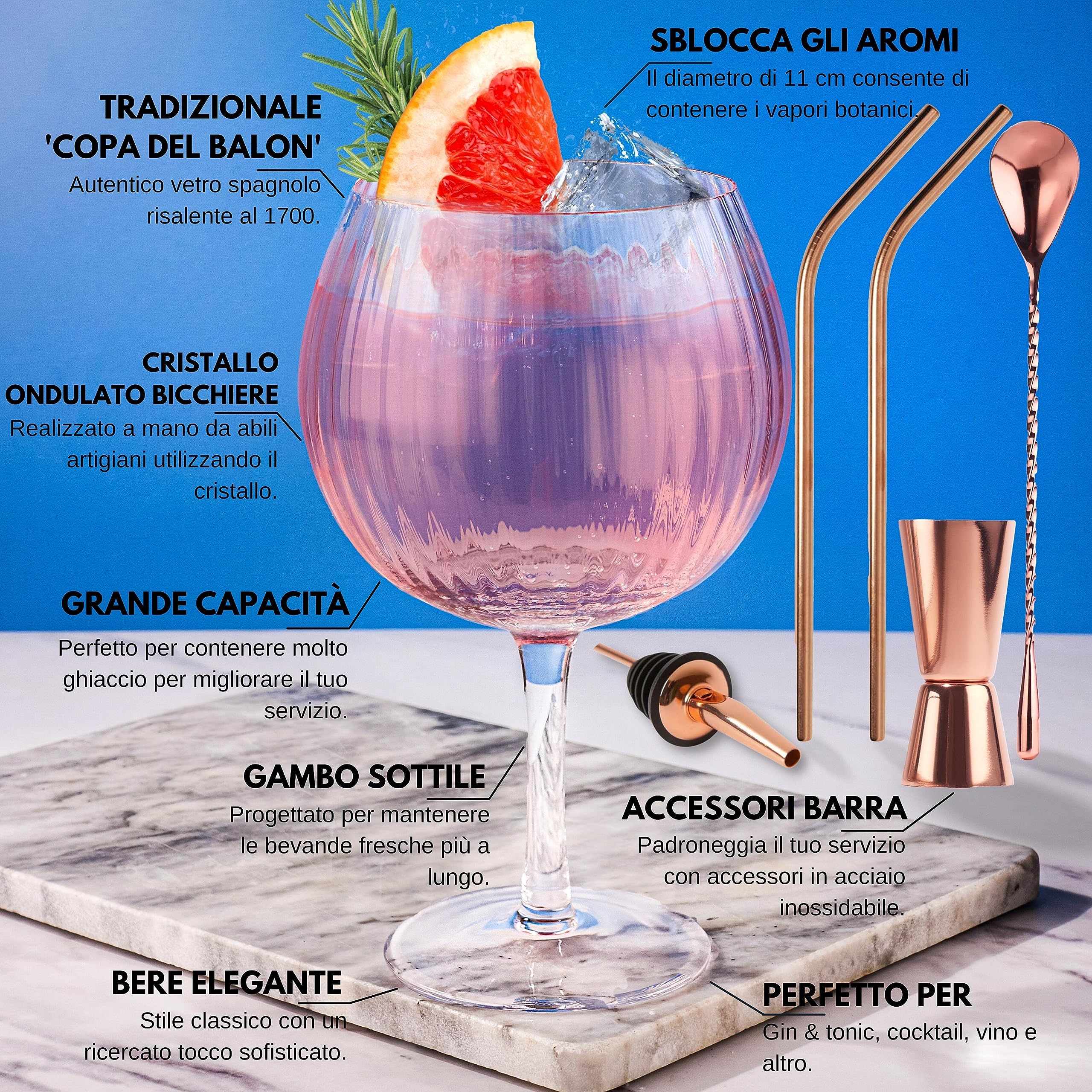VEMACITY Gin Glasses Palloncino 550ml Set 2 Roségold