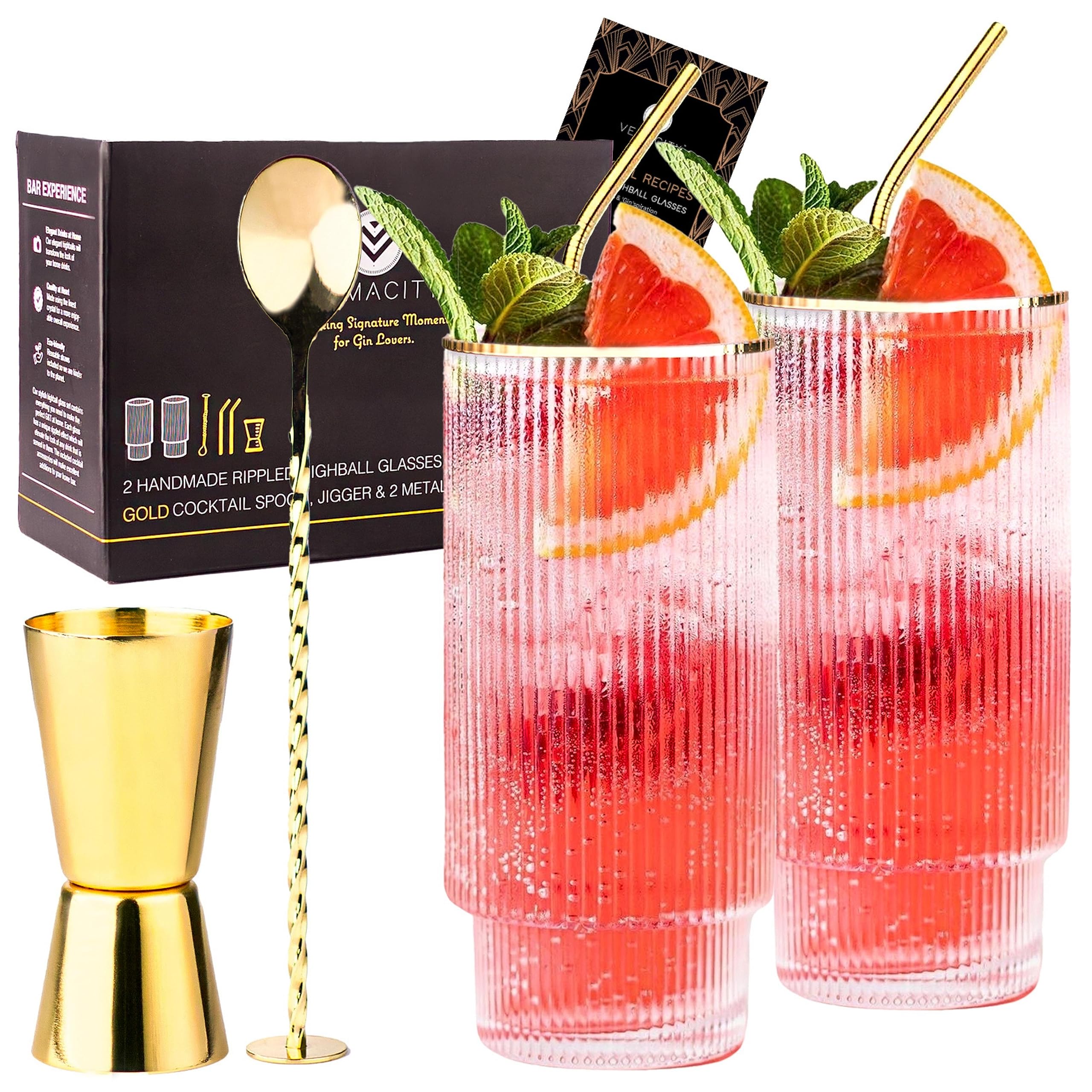 VEMACITY Gin Glasses Bicchiere Gin Tonic Set 2 Bordi Oro