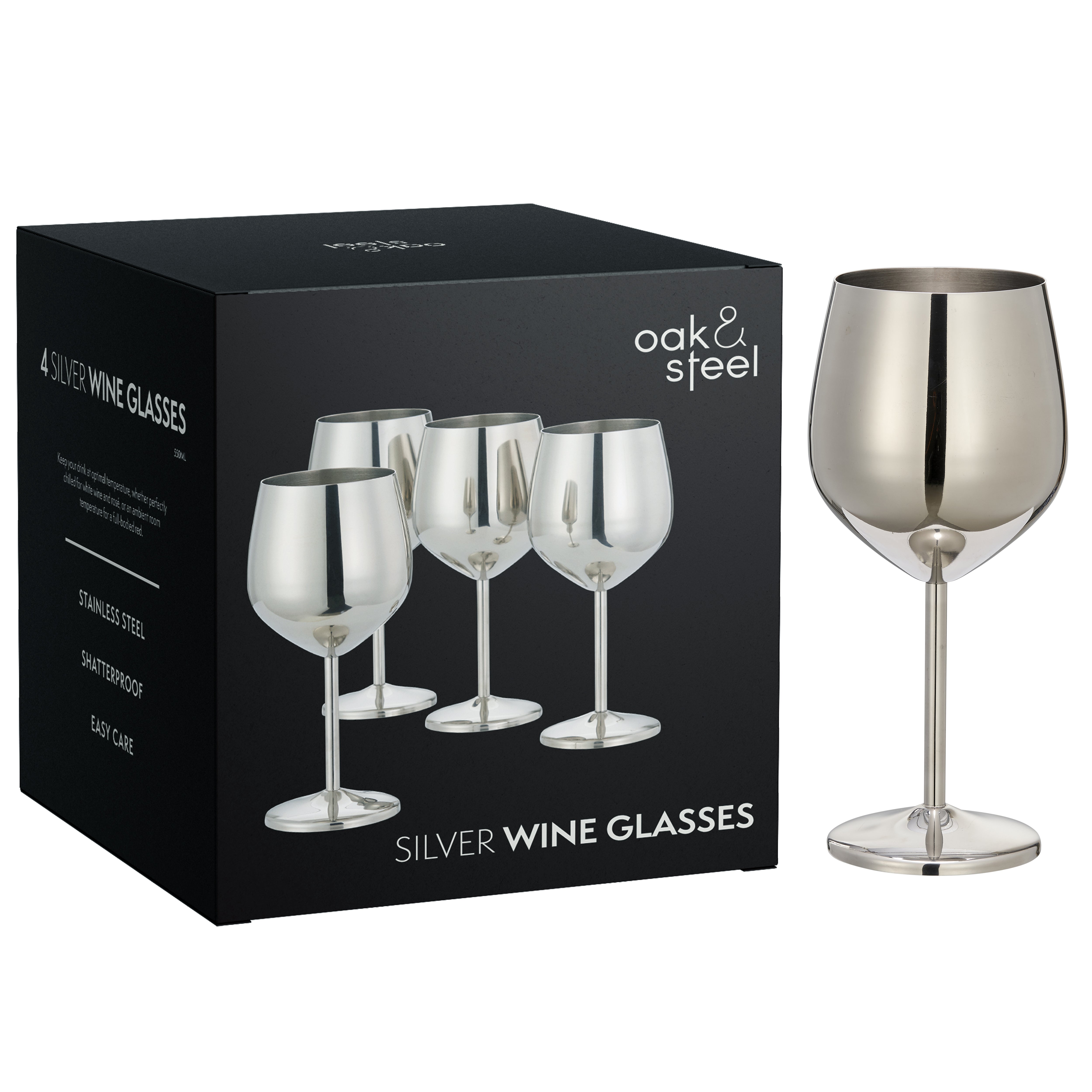 Oak & Steel calici vino acciaio argento 500ml 2 pezzi