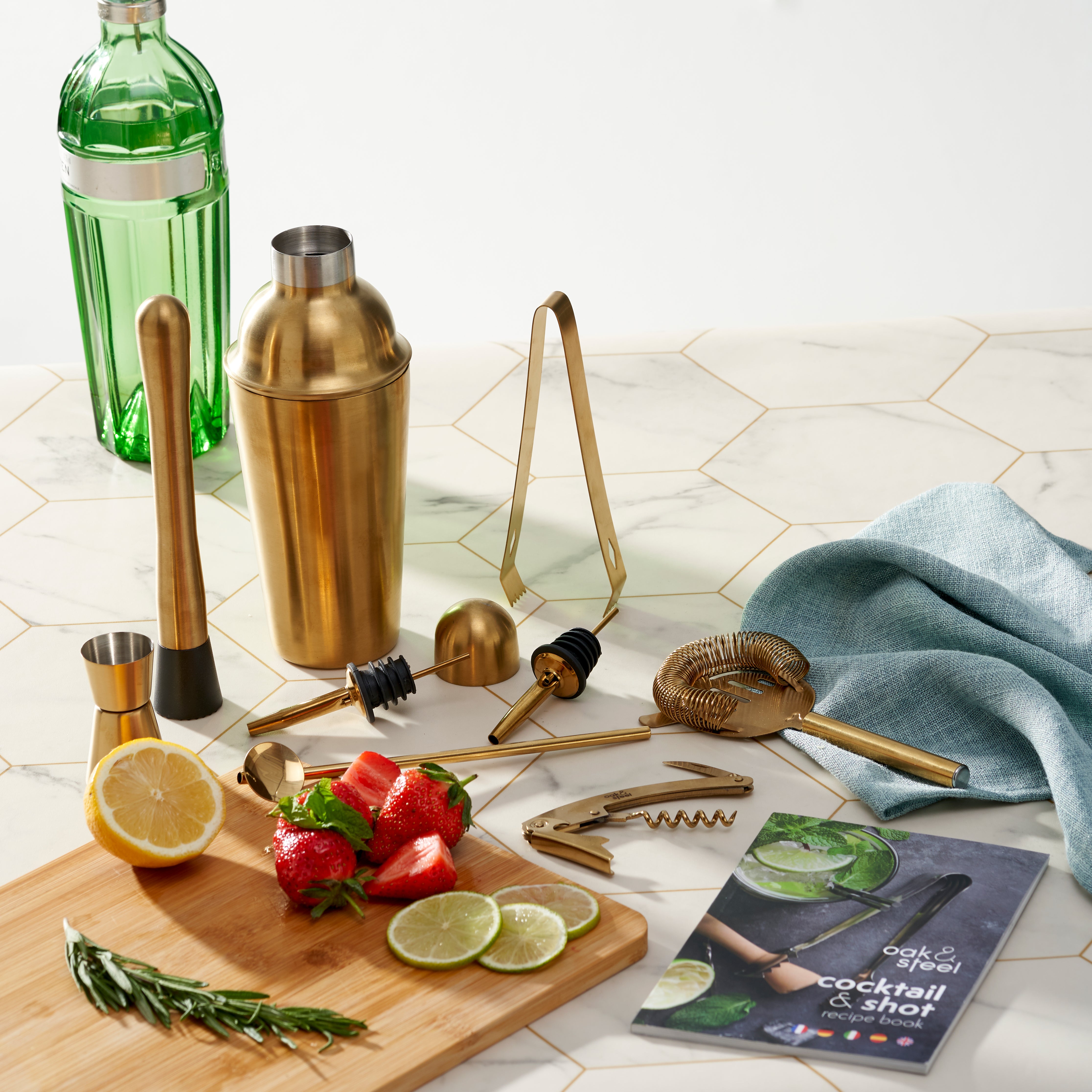 OS Oak & Steel Oro Set Cocktail Shaker Acciaio 10 Pezzi