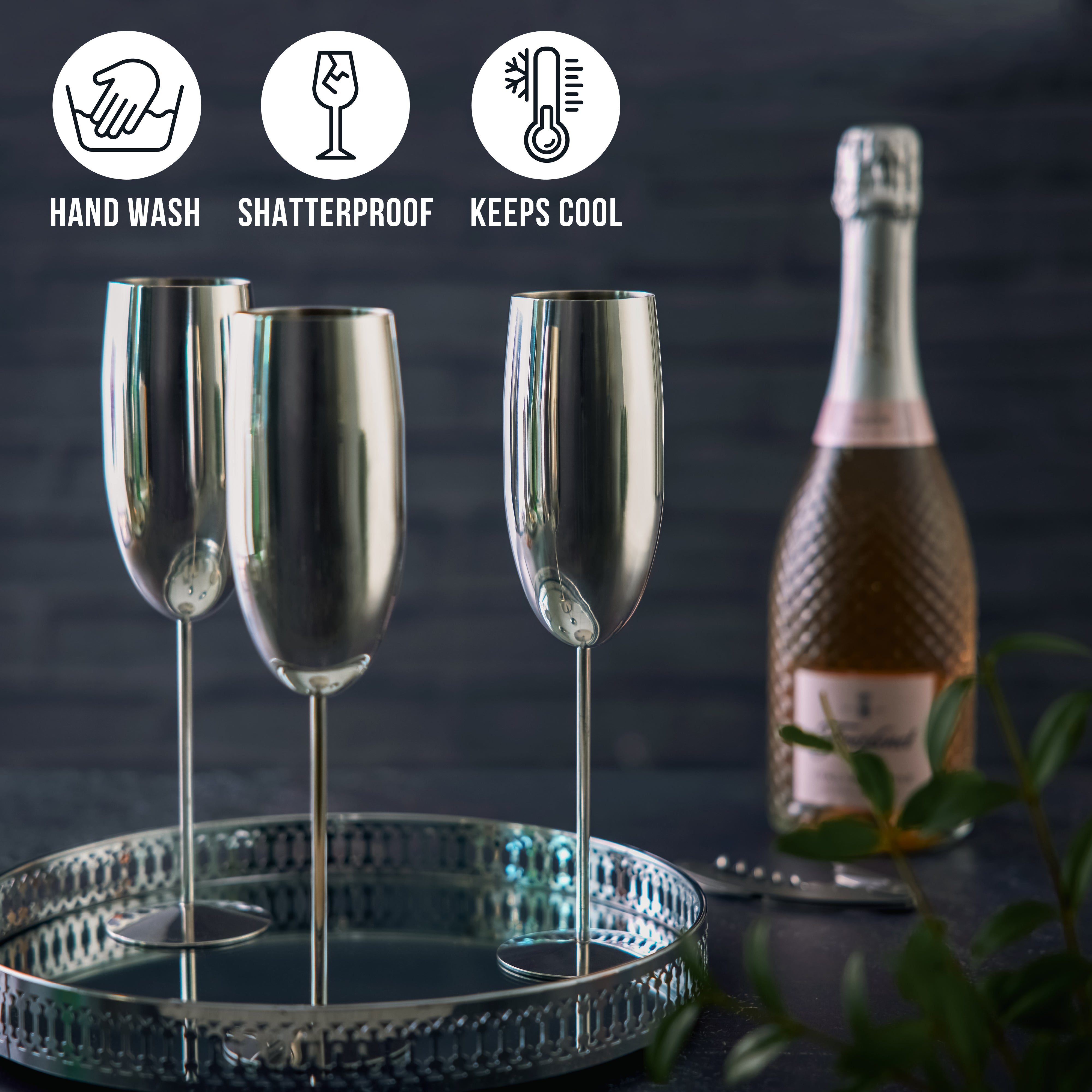 Oak & Steel Flutes calici champagne 2 pezzi argento acciaio