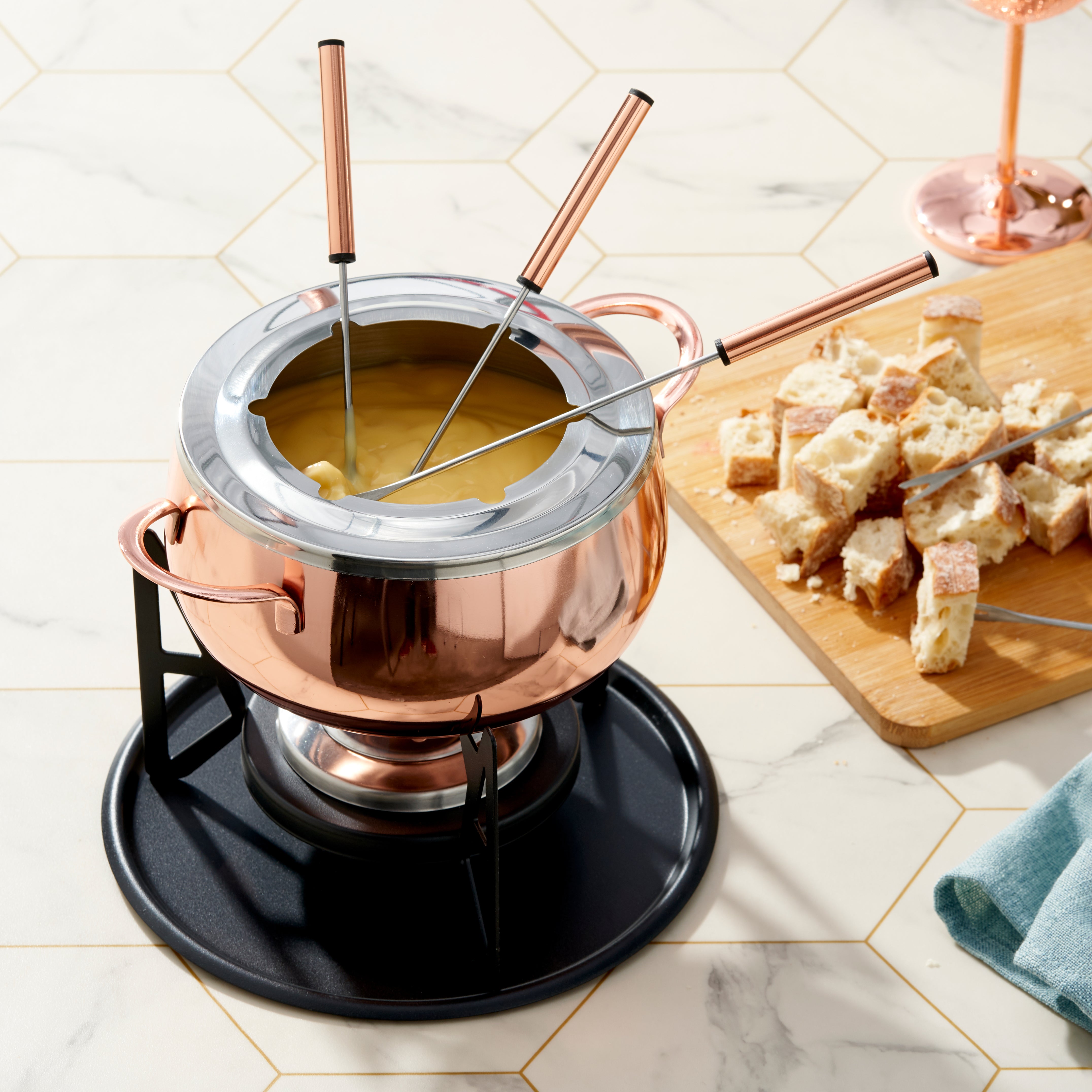 OS Oak & Steel Fondue set fonduta oro rosa acciaio