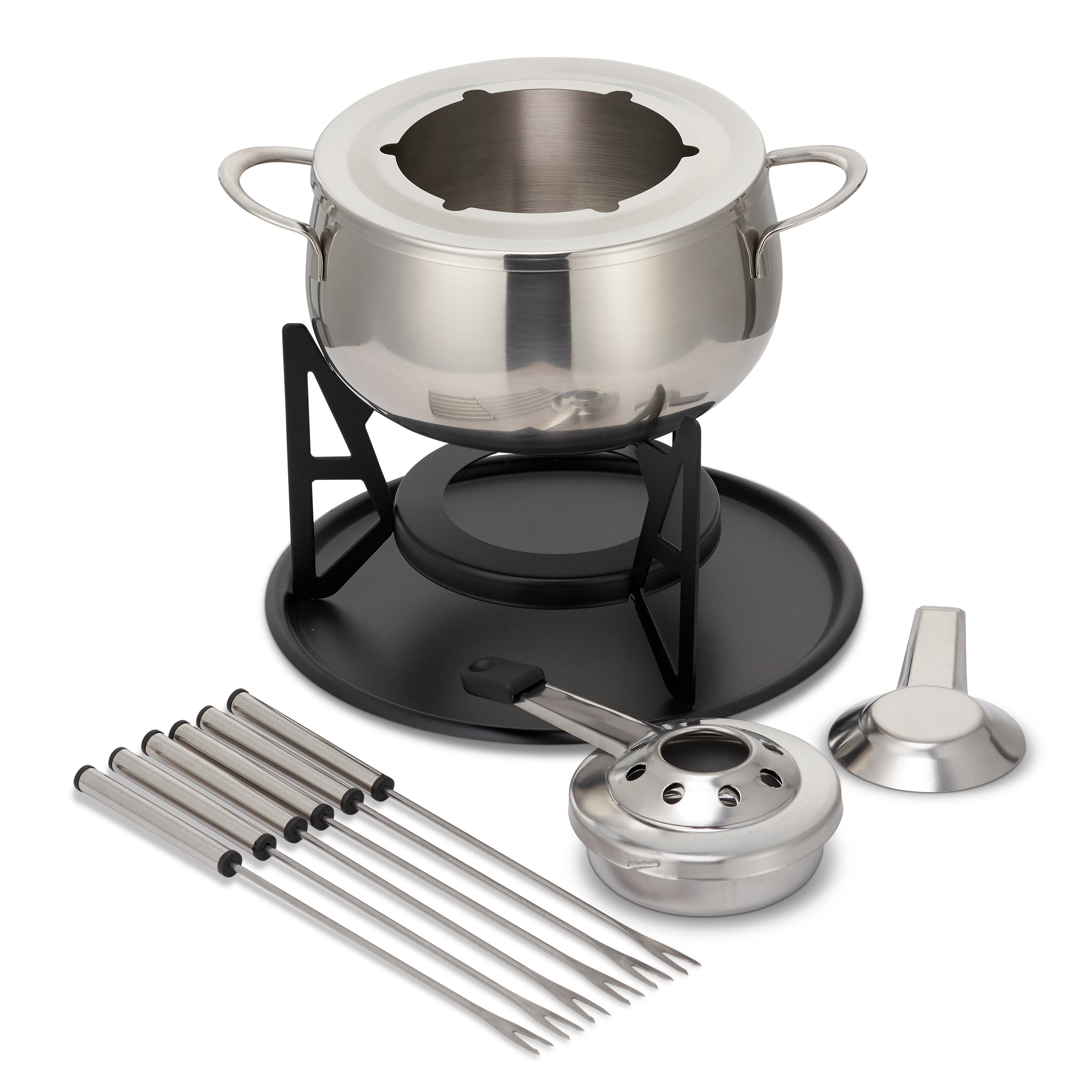 OS Oak & Steel Fondue Set Fonduta Acciaio 6 Forchette