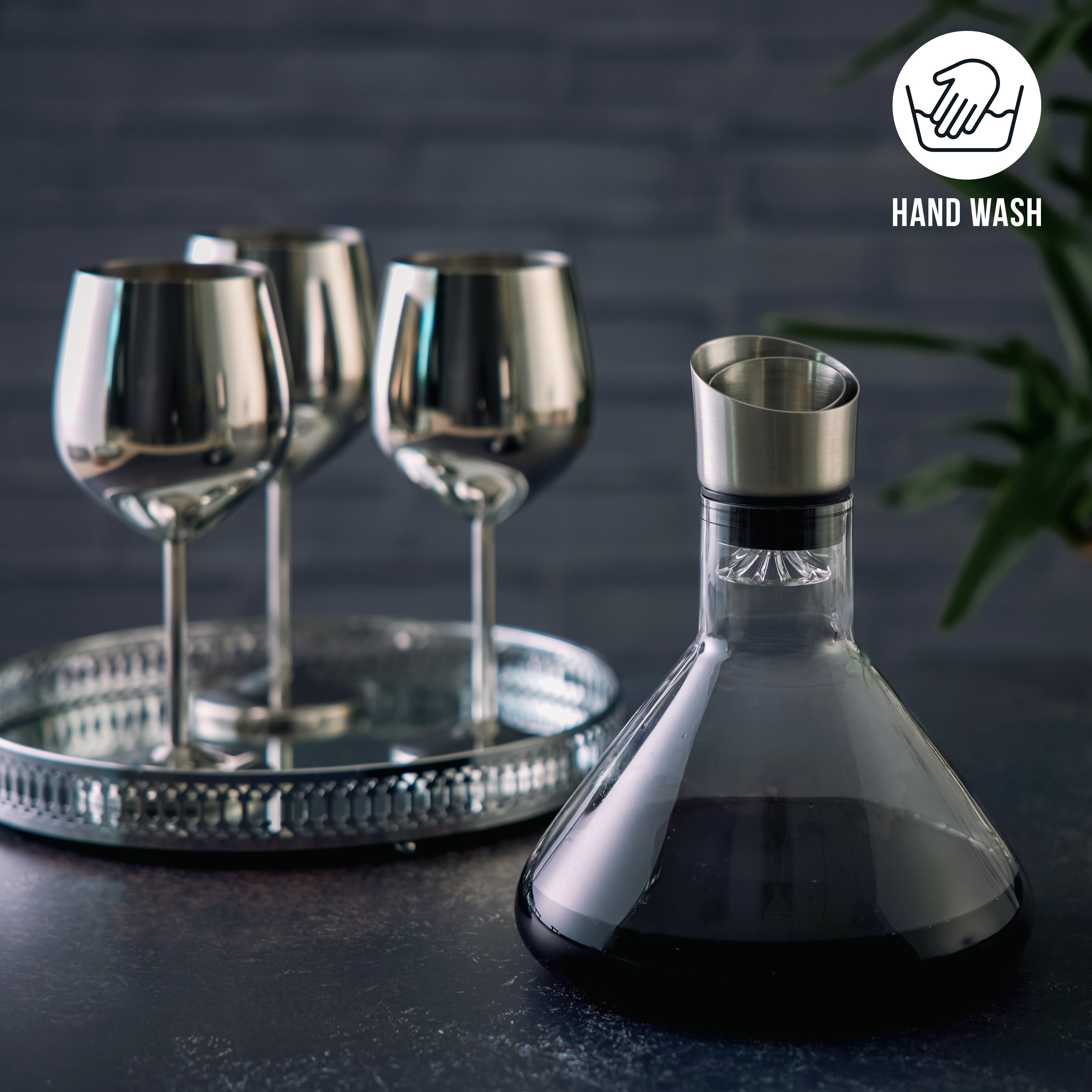 Oak & Steel decanter vino vetro con aeratore e imbuto