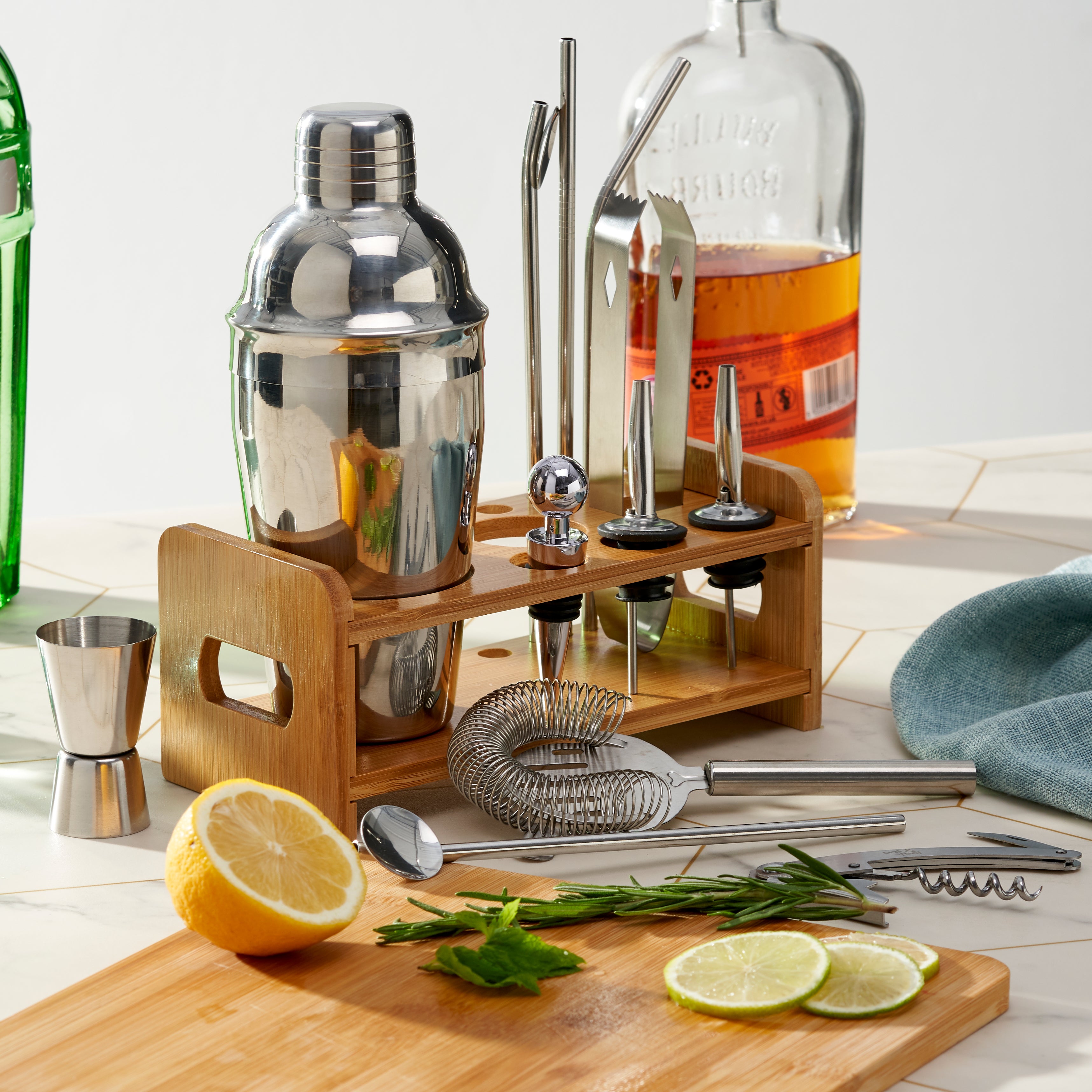 OS Oak & Steel Cocktail Sets set bar 13 pezzi argento legno