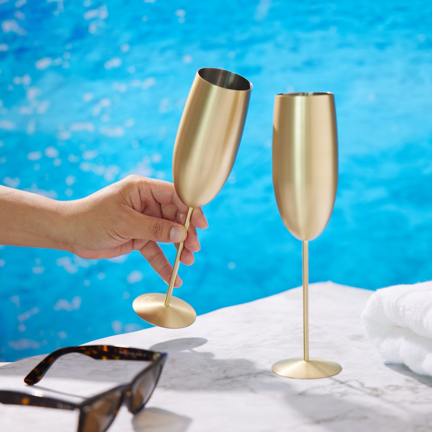 Oak & Steel Flutes champagne acciaio oro opaco 8 pezzi