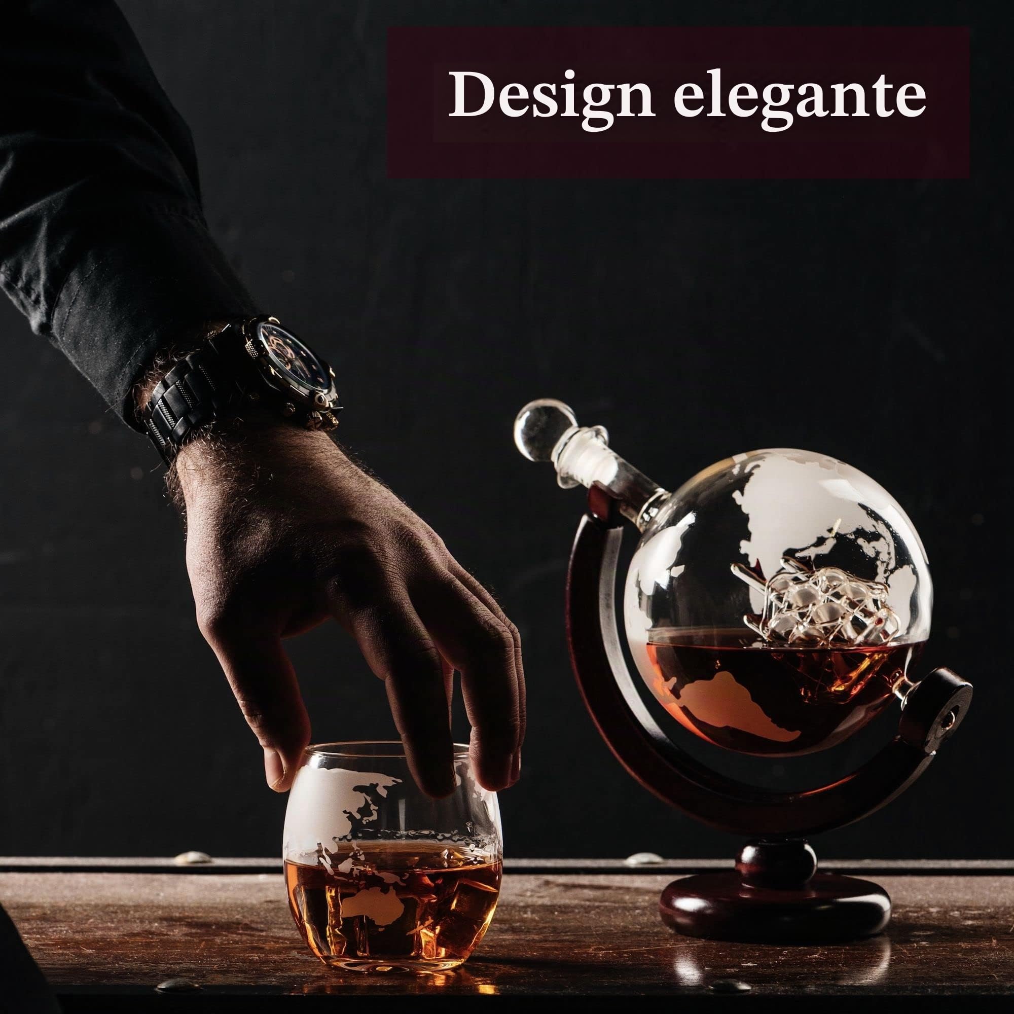 Kemstood Decanter Set Globo 850ml 2 Bicchieri Whisky