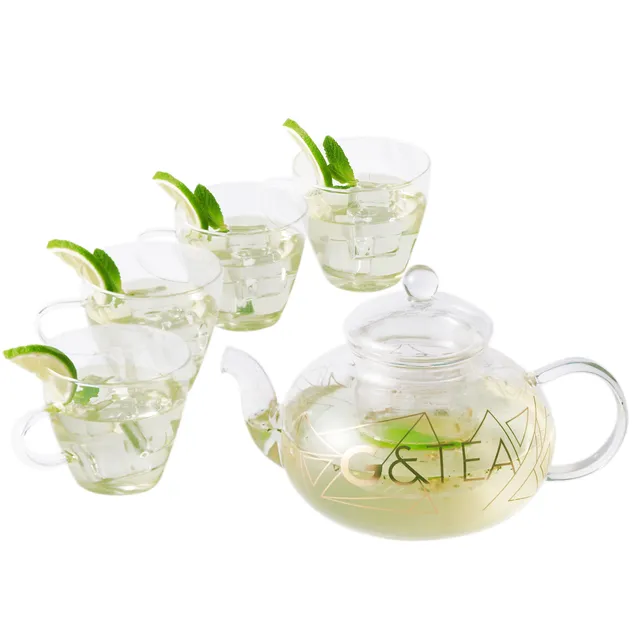Oak & Steel Teiera Gin in Vetro con Infusore e 4 Tazzine