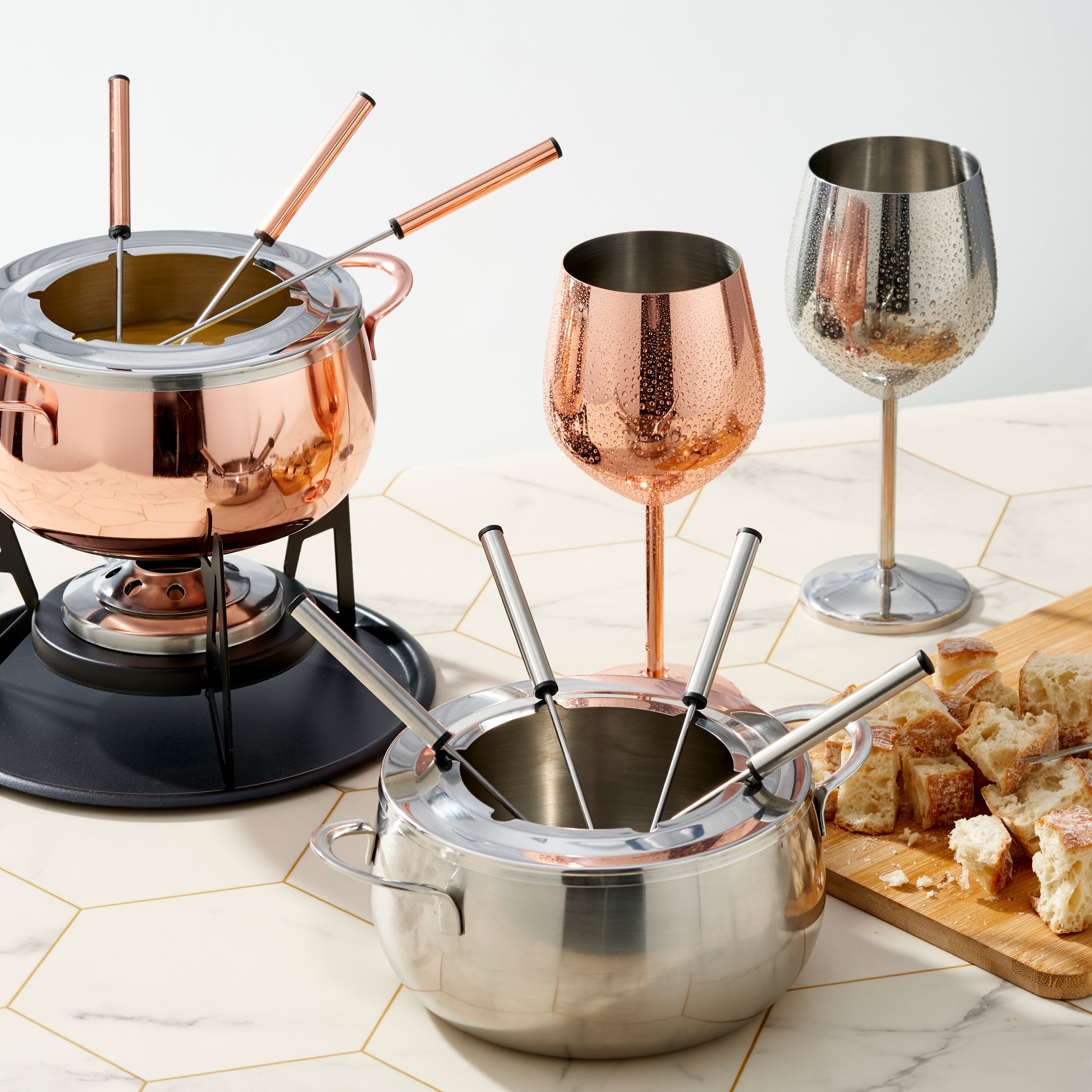 OS Oak & Steel Fondue set fonduta oro rosa acciaio