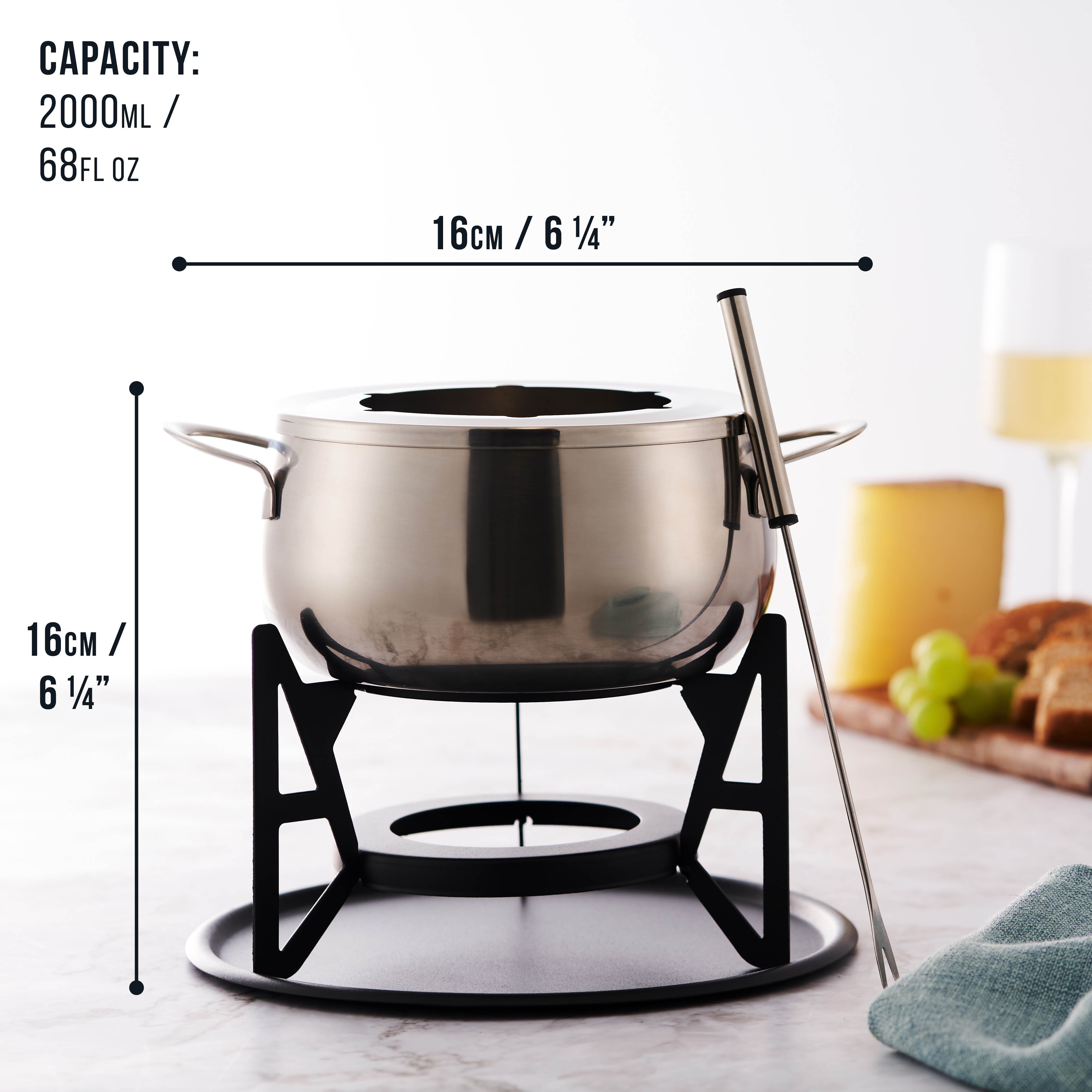 OS Oak & Steel Fondue Set Fonduta Acciaio 6 Forchette