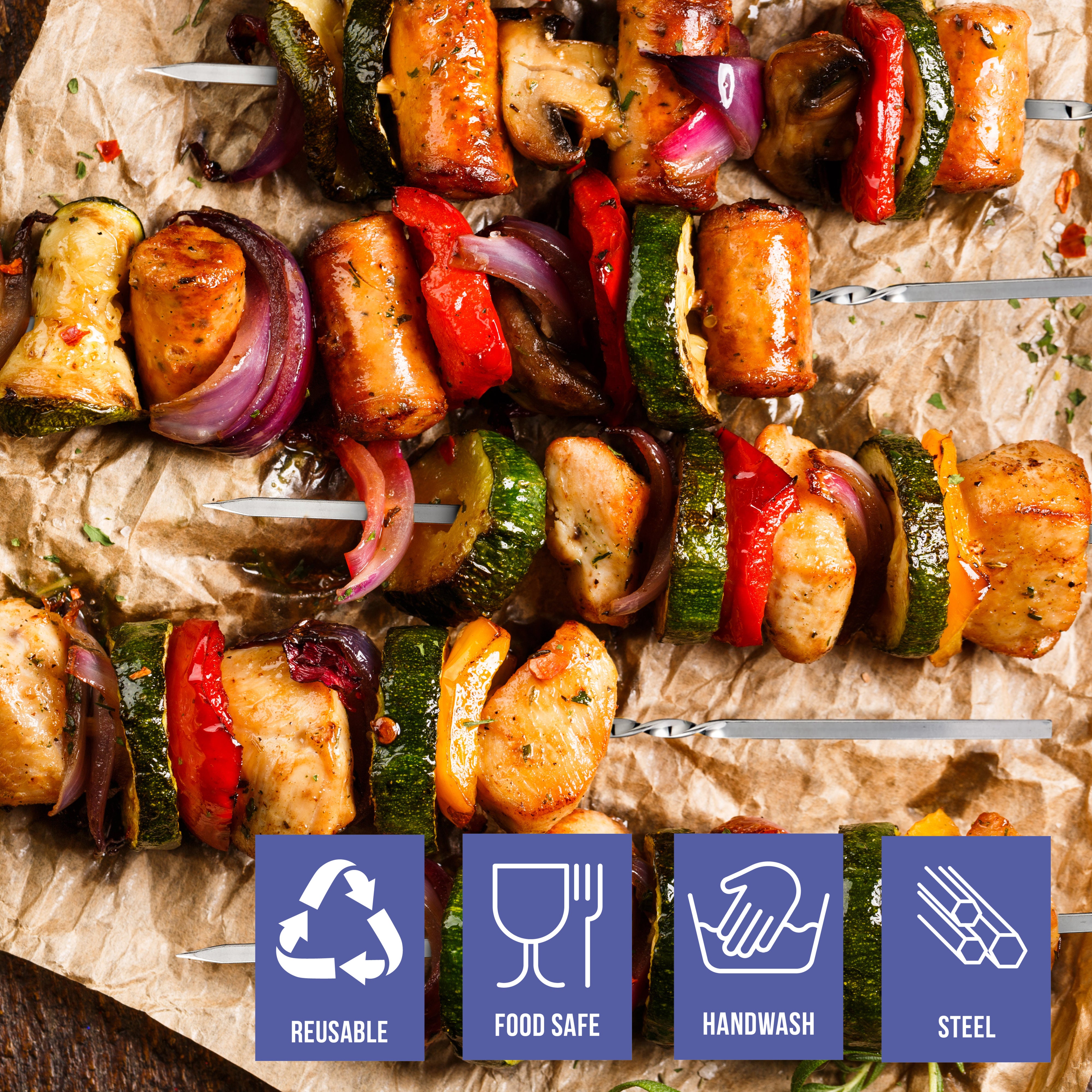 OS Oak & Steel Kitchen spiedini barbecue acciaio 20 pezzi 35cm