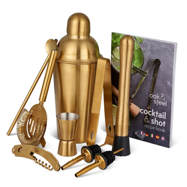 OS Oak & Steel Oro Set Cocktail Shaker Acciaio 10 Pezzi