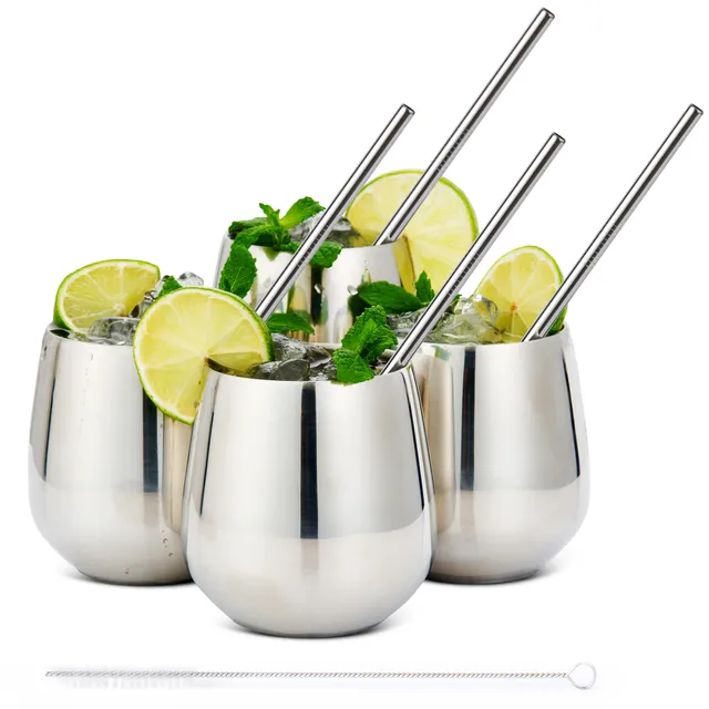 Oak & Steel Tumblers Bicchiere Acciaio Argento 4 Pezzi