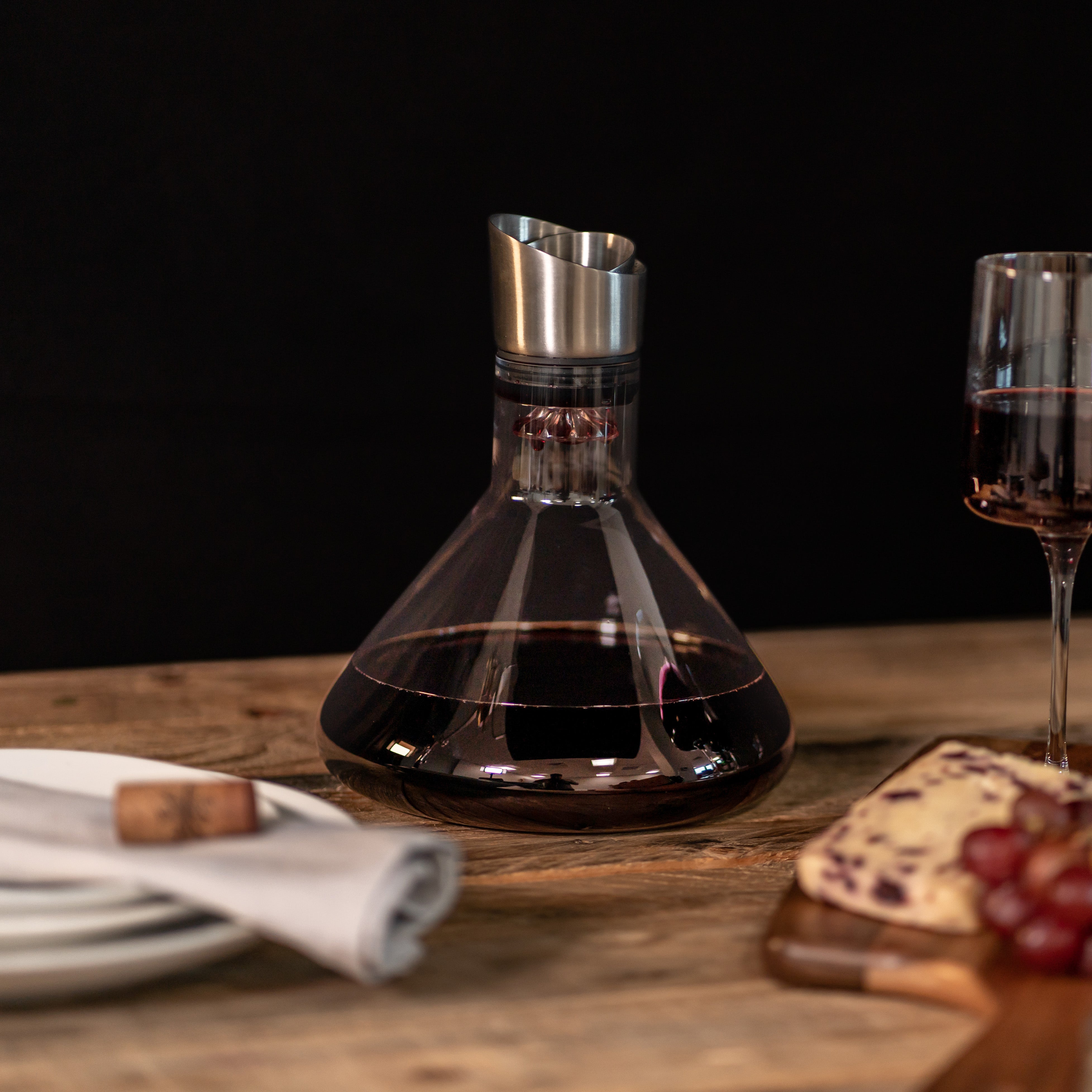 Oak & Steel decanter vino vetro con aeratore e imbuto