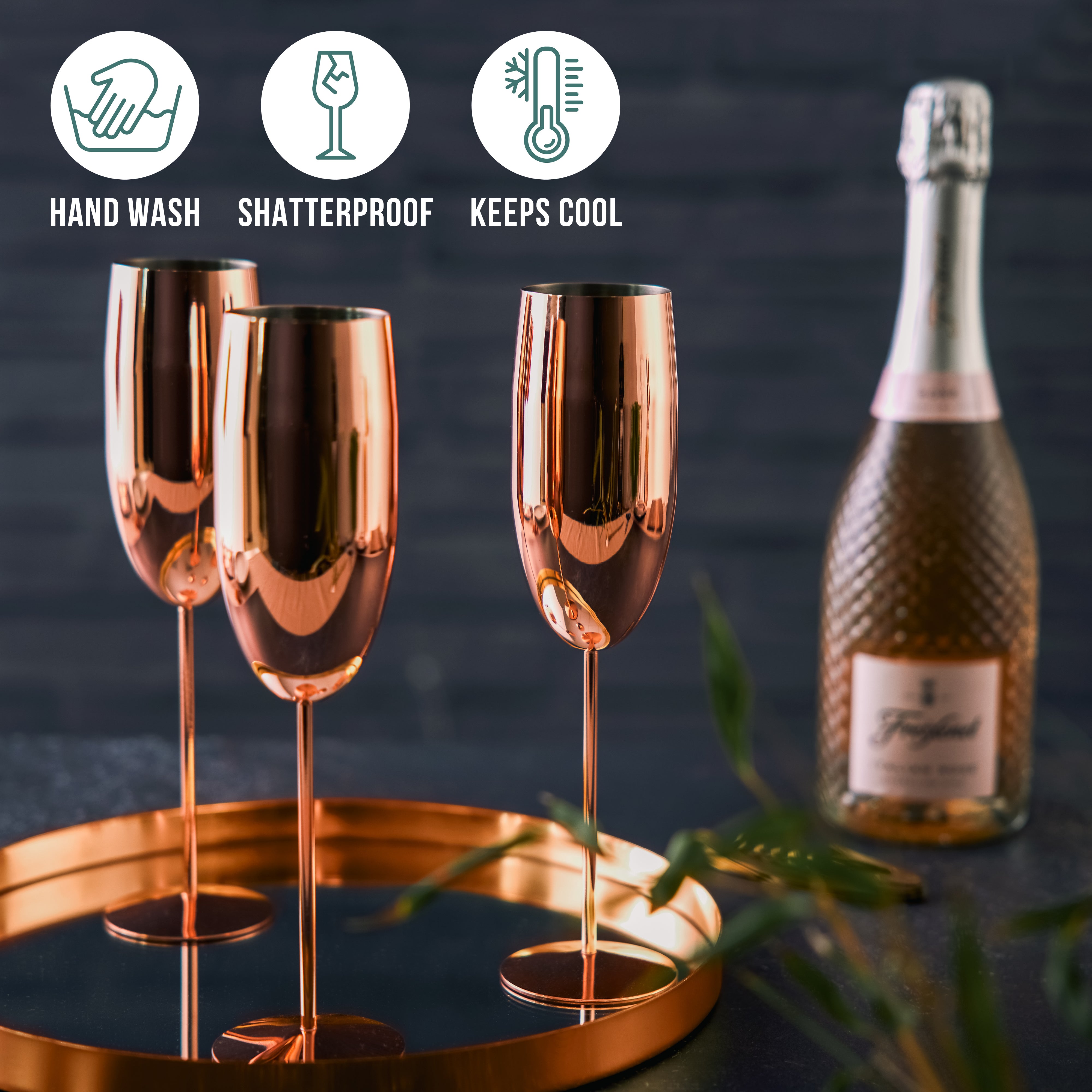 Oak & Steel Flutes champagne acciaio oro rosa 2 pezzi