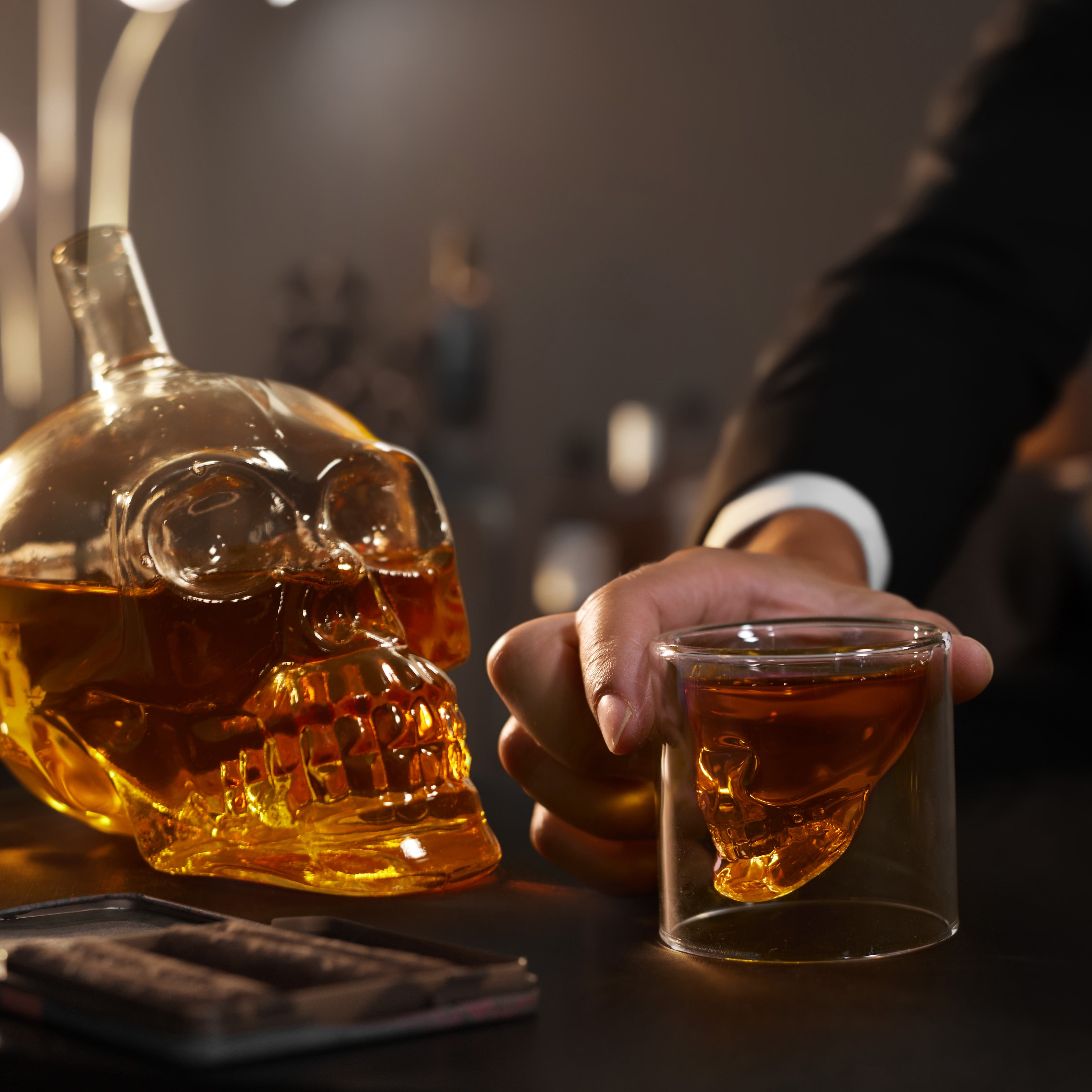 OS Oak & Steel Teschio Decanter Whisky Vetro 700 ml 7 Pezzi