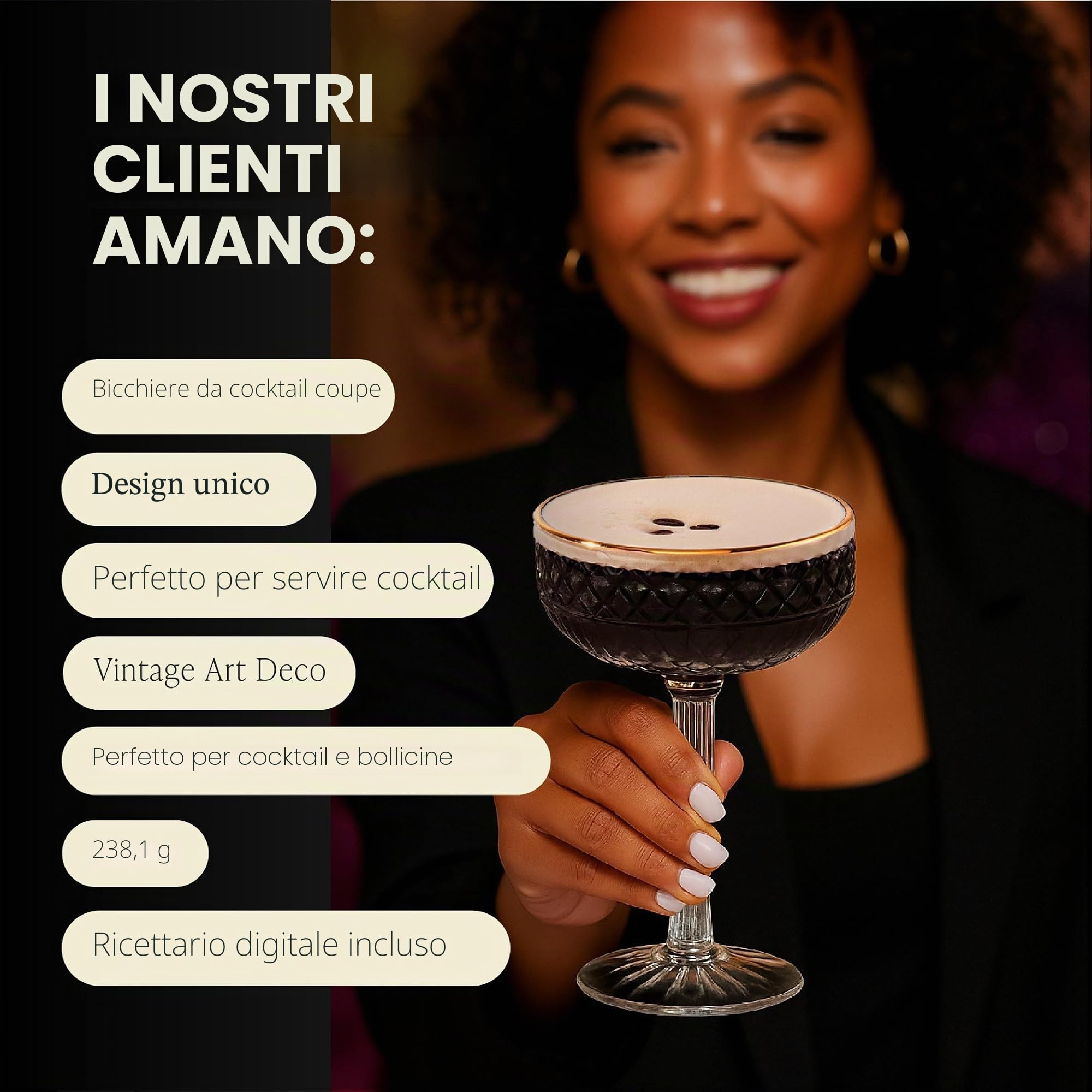 Vemacity Cocktail Glasses coppa cocktail 2 pz 300 ml oro