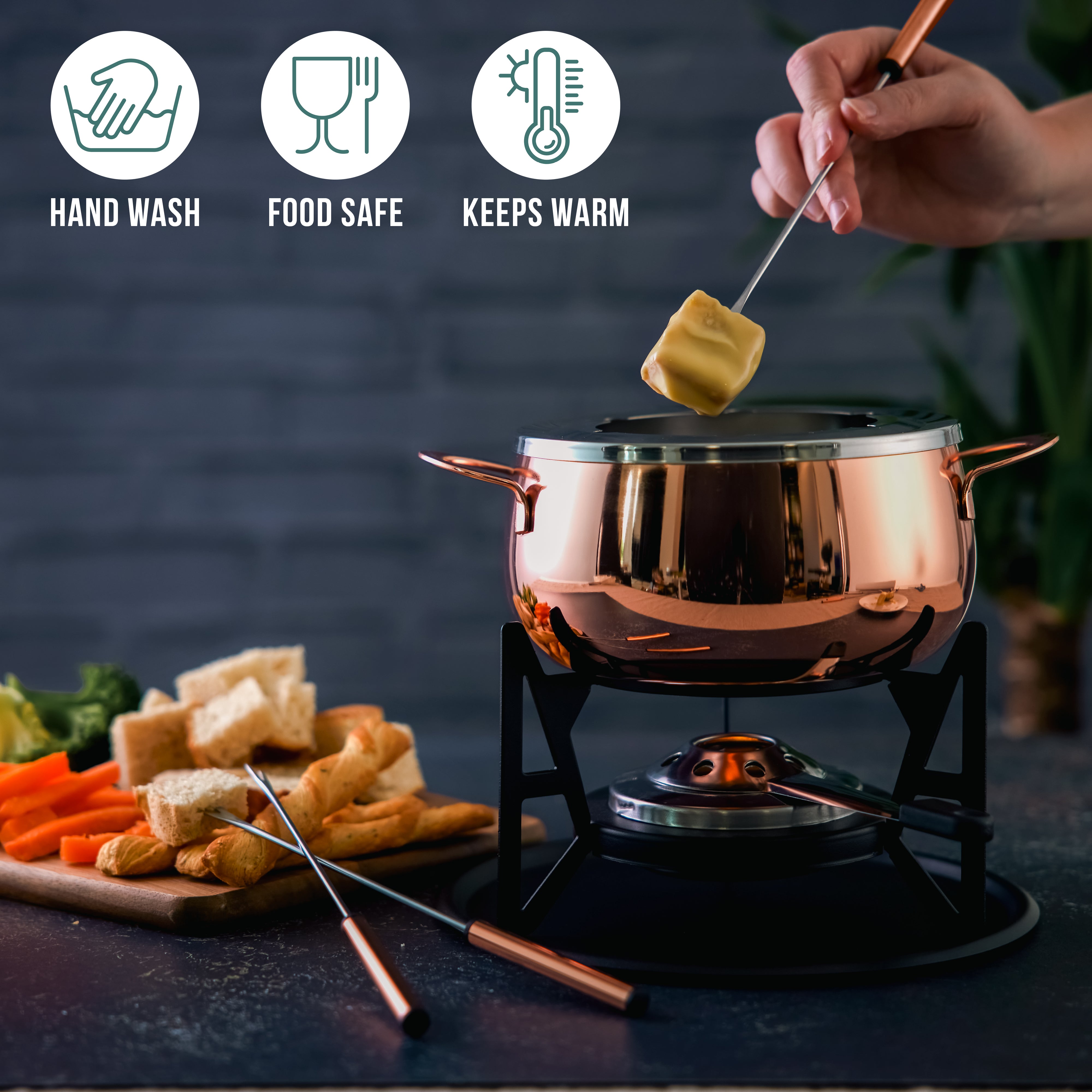 OS Oak & Steel Fondue set fonduta oro rosa acciaio